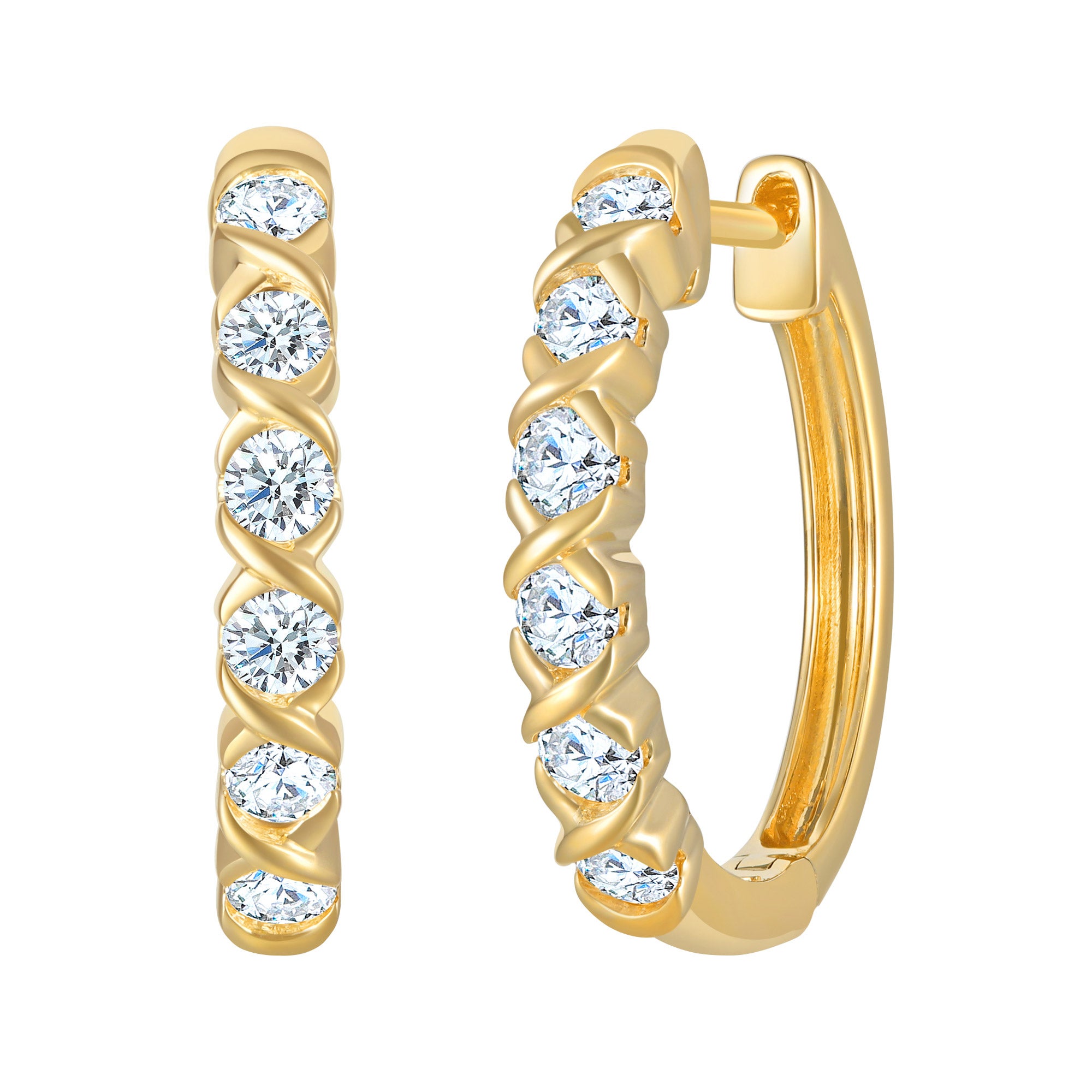 14KT YELLOW GOLD VS2 I 0.50CTW ROUND DIAMOND HOOP EARRINGS - Image 1