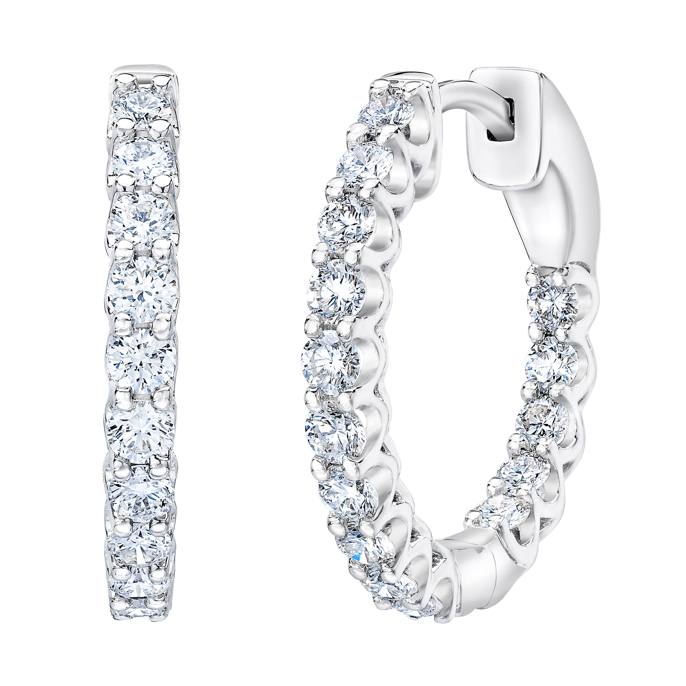 14KT WHITE GOLD VS2 I 1.00CTW ROUND DIAMOND IN/OUT HOOP EARRINGS - Image 1