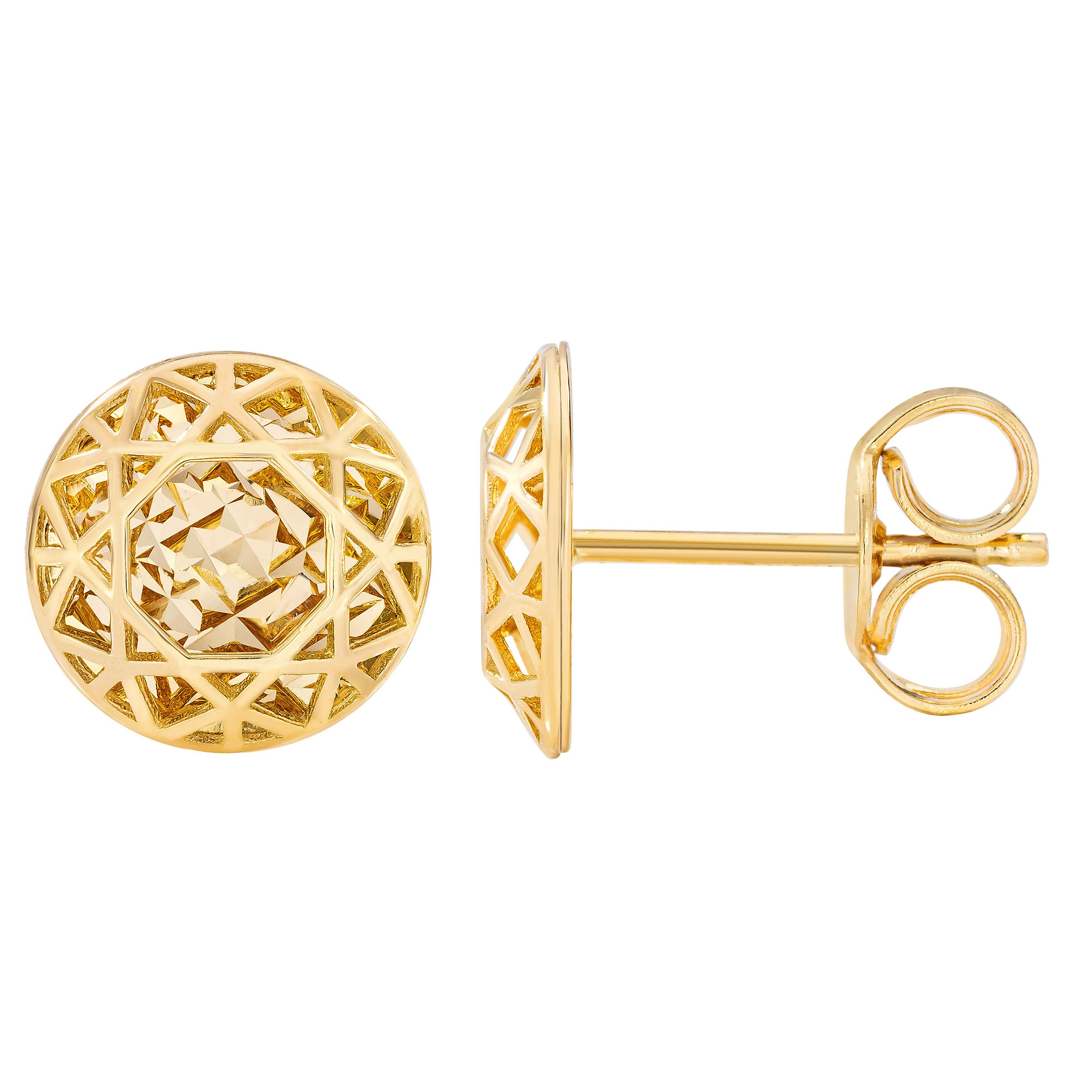14KT YELLOW GOLD DIAMOND CUT STUD EARRINGS - Image 1