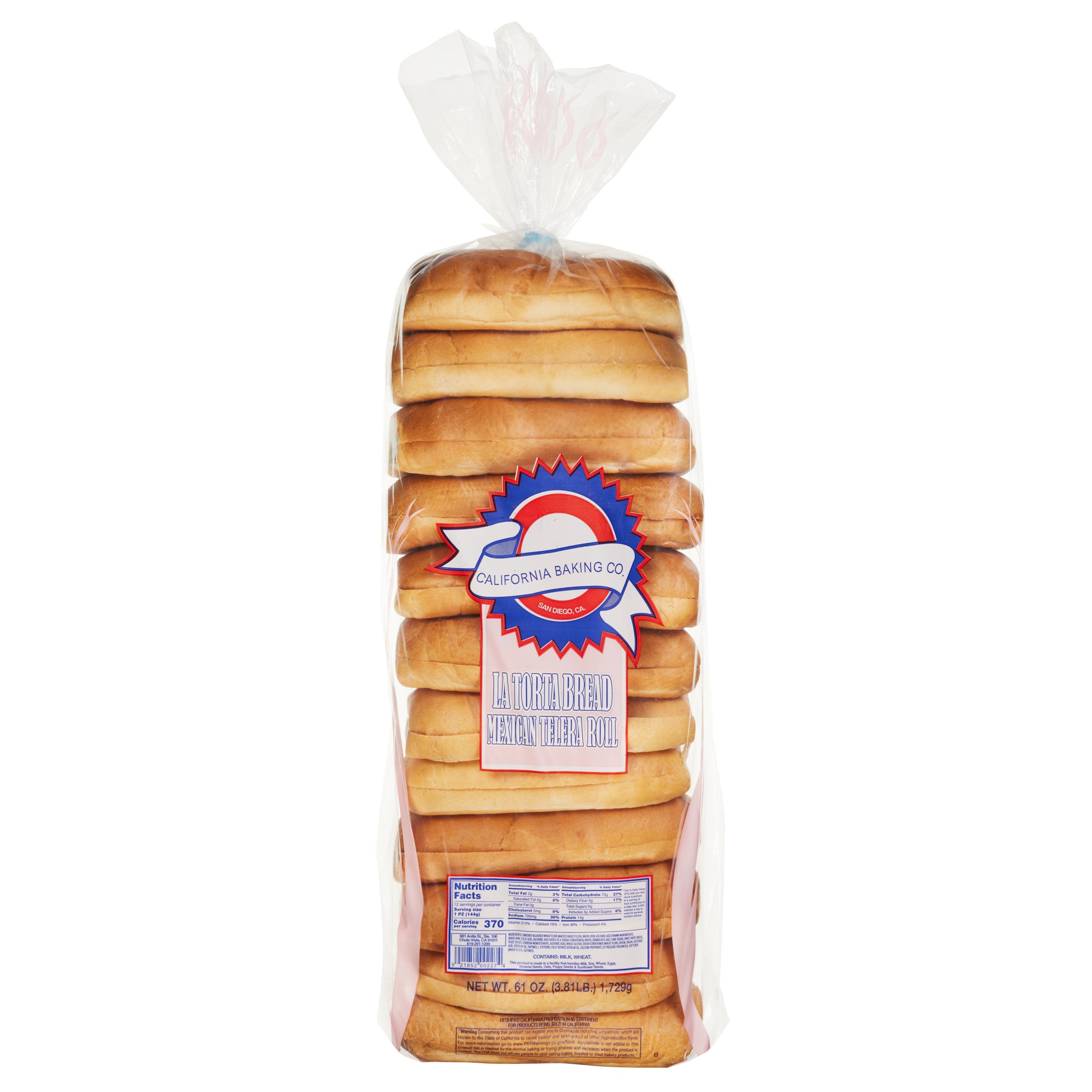 CALIFORNIA BAKING CO TELERA TORTA BREAD 12 CT - Image 1