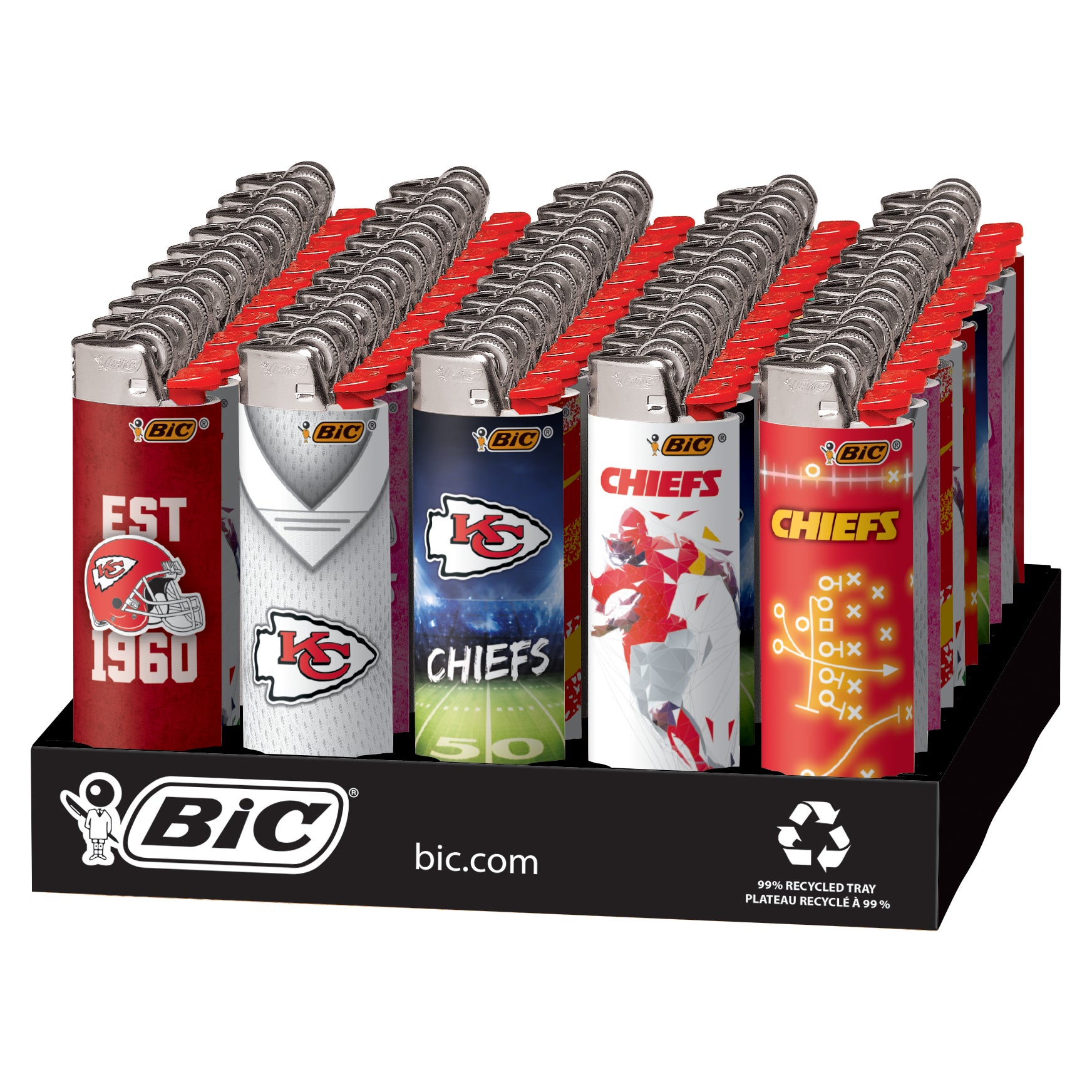 BIC LIGHTERS NFL KANSAS CITY CHIEFS 50 CT TRAY
