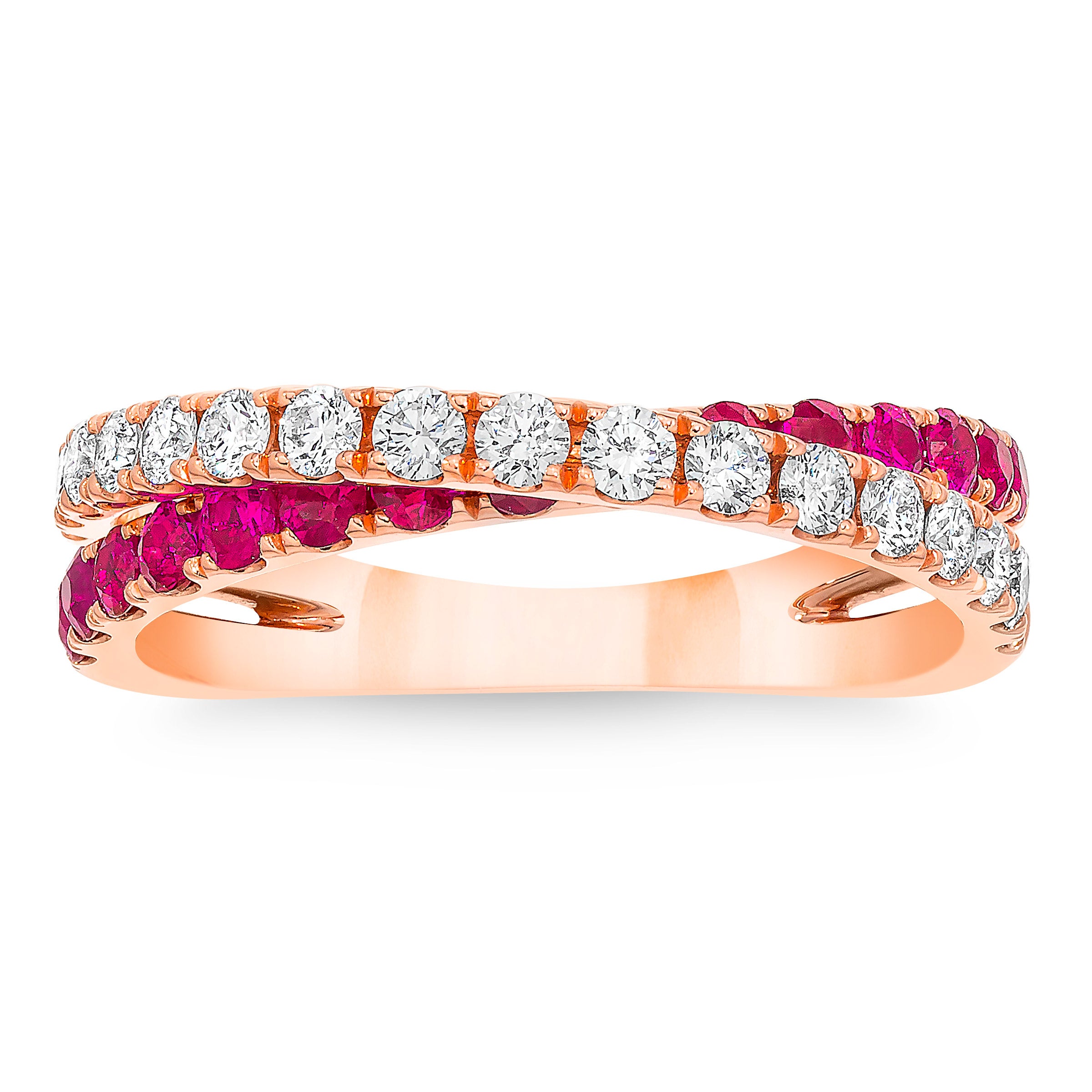 14KT ROSE GOLD .45CTW VS2, I DIAMOND AND RUBY RING