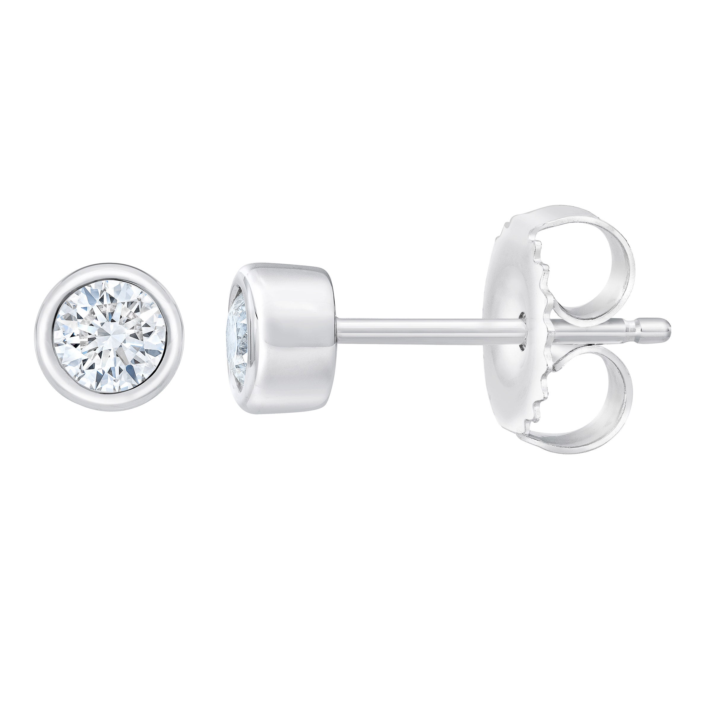 14KT WHITE GOLD VS2 I 0.30CTW ROUND DIAMOND BEZEL SET EARRINGS