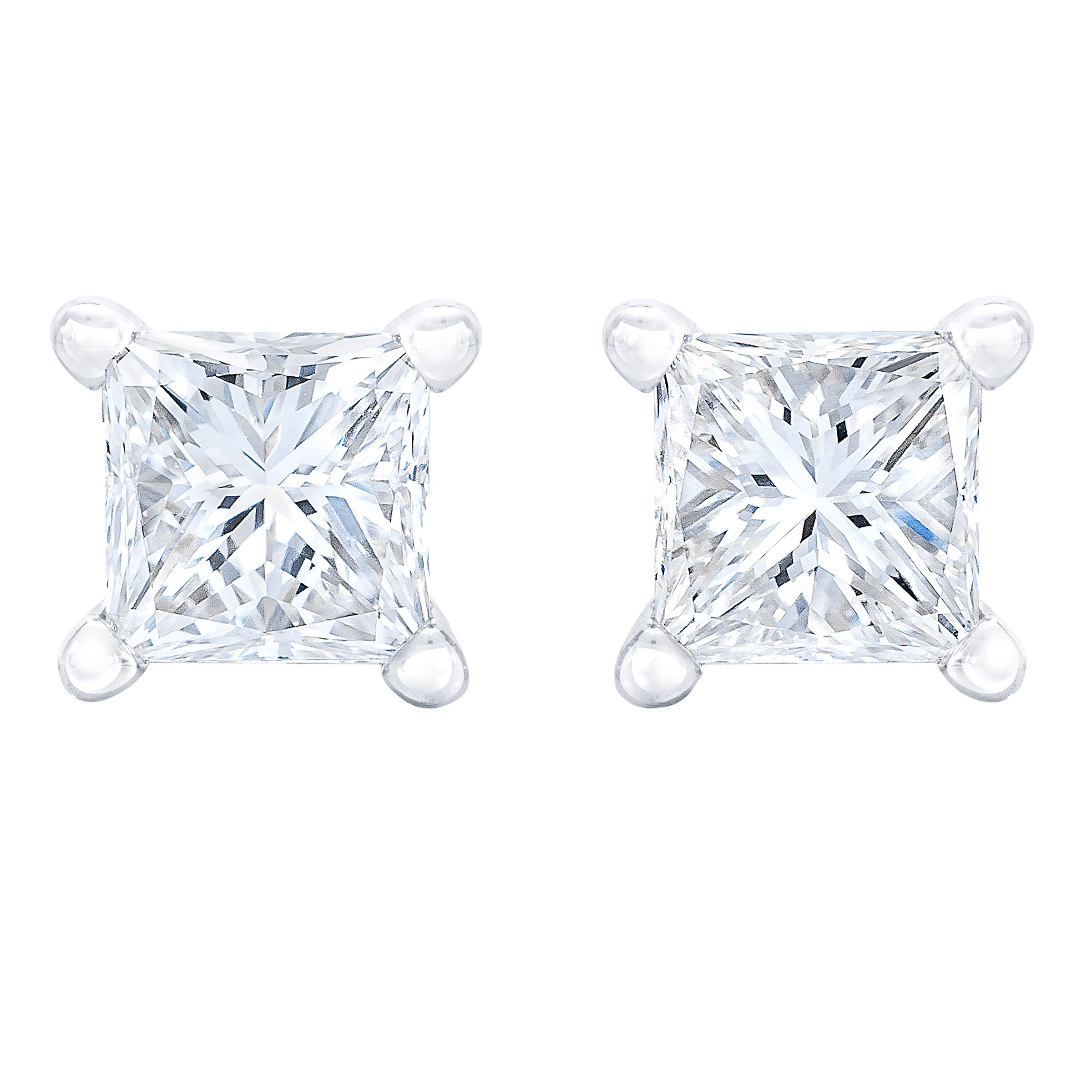 14KT WHITE GOLD VS2 G 0.60CTW PRINCESS CUT DIAMOND STUD EARRINGS - Image 1