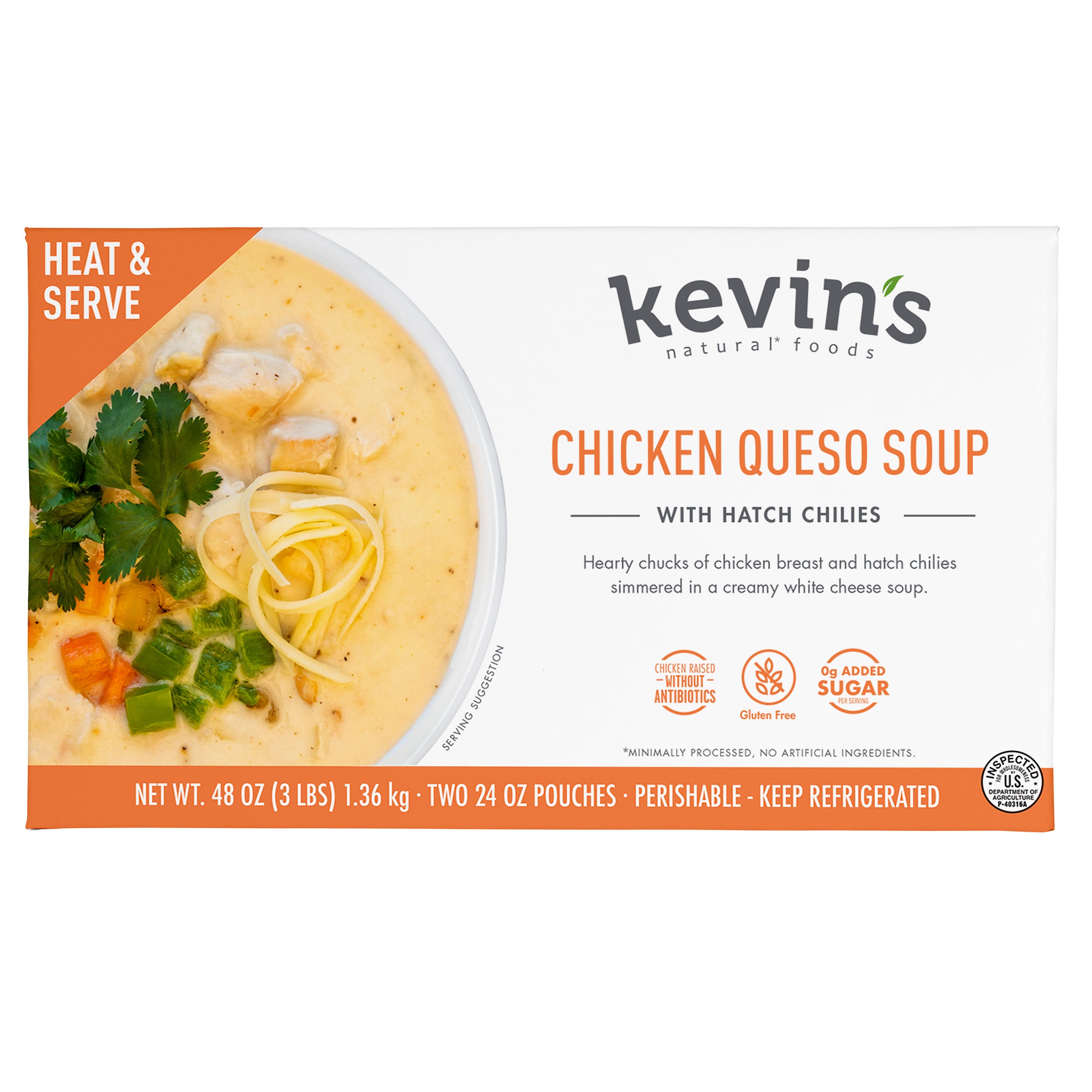 KEVIN'S NATURAL FOODS CHICKEN QUESO SOUP 2/24 OUNCE POUCHES