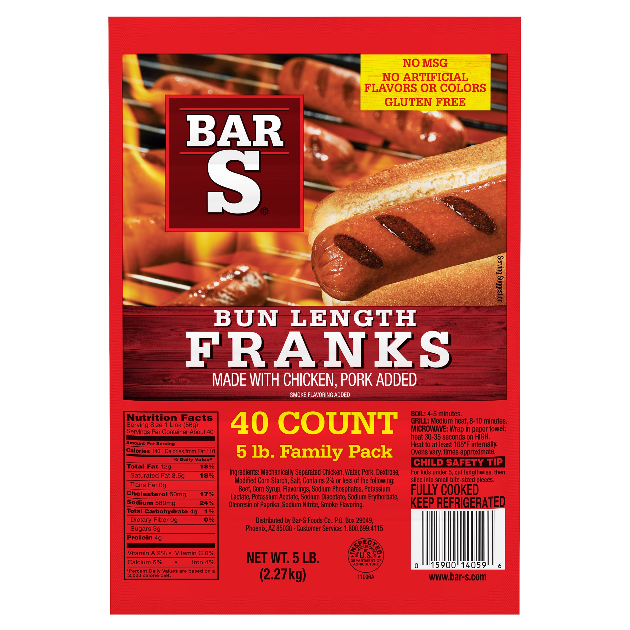 BAR-S 6¨ MEAT FRANKS 8:1 5 LBS