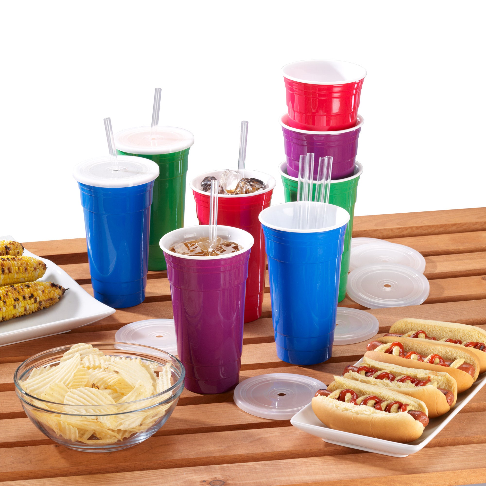 COLORED PARTY CUPS 32OZ, 8 PACK - Image 1