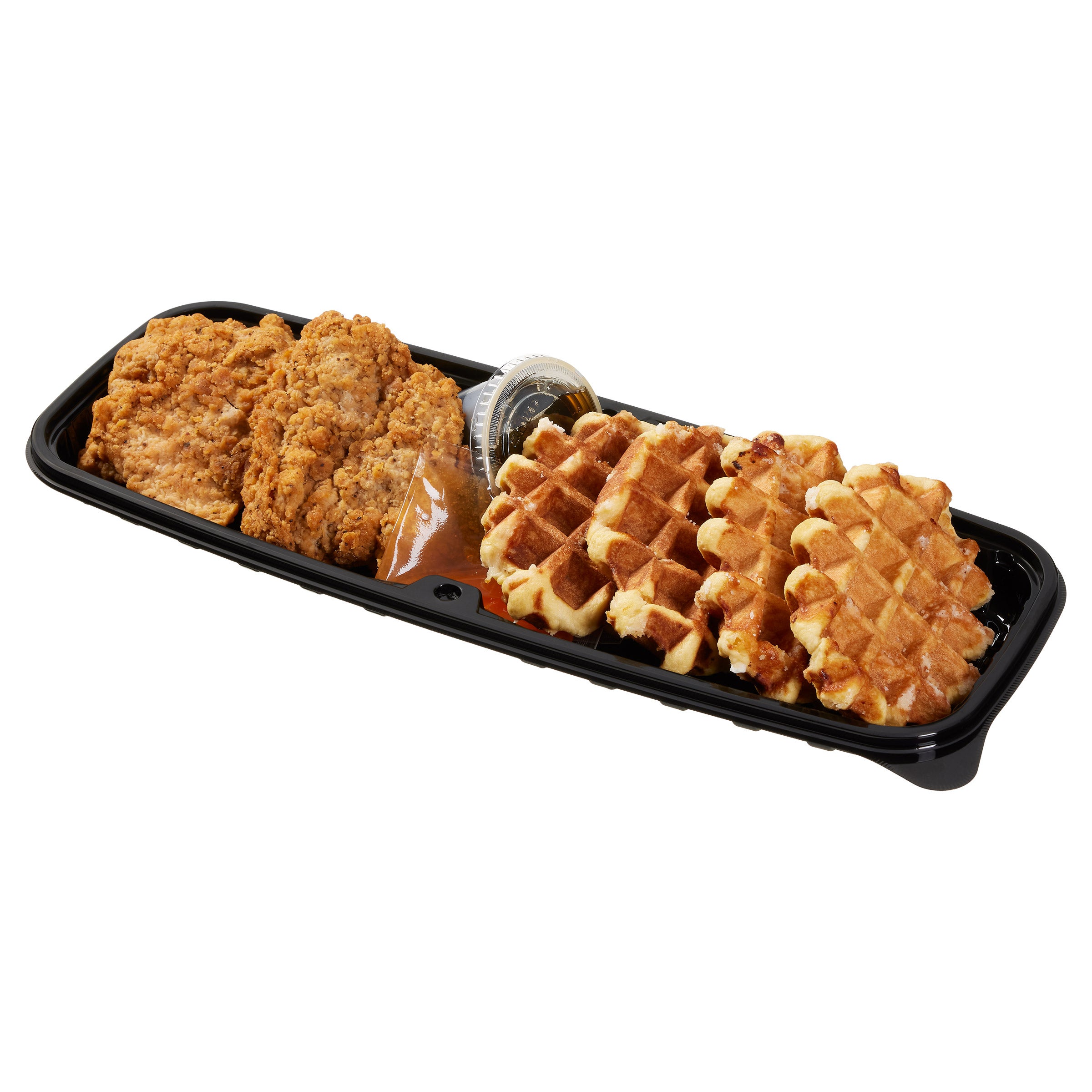 FRIED CHICKEN AND WAFFLES WITH SYRUP AND HOT HONEY PER LB - Image 1