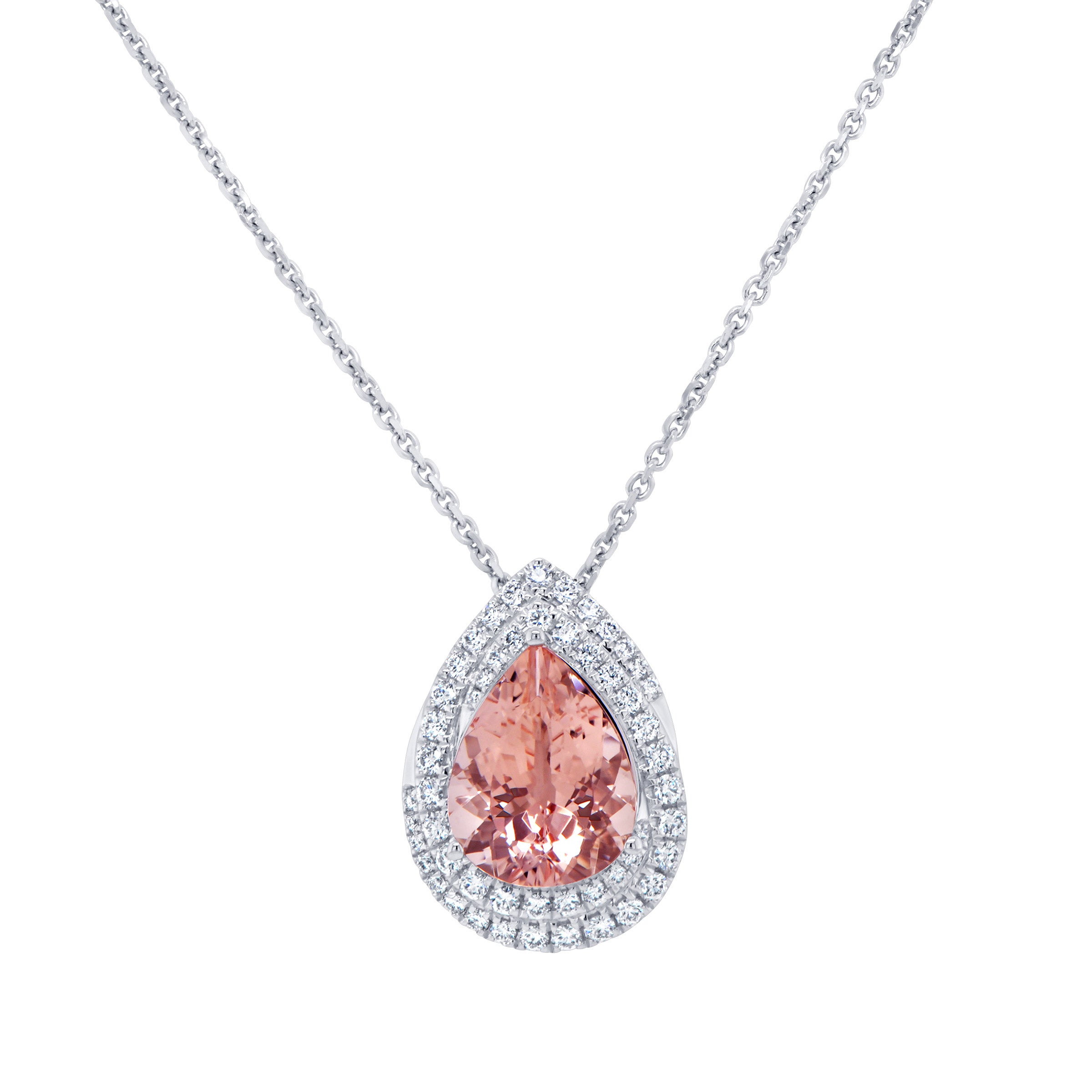 4.18CT PEAR SHAPE MORGANITE 0.56CTW DIAM 18KT WHTE GOLD PENDANT - Image 1