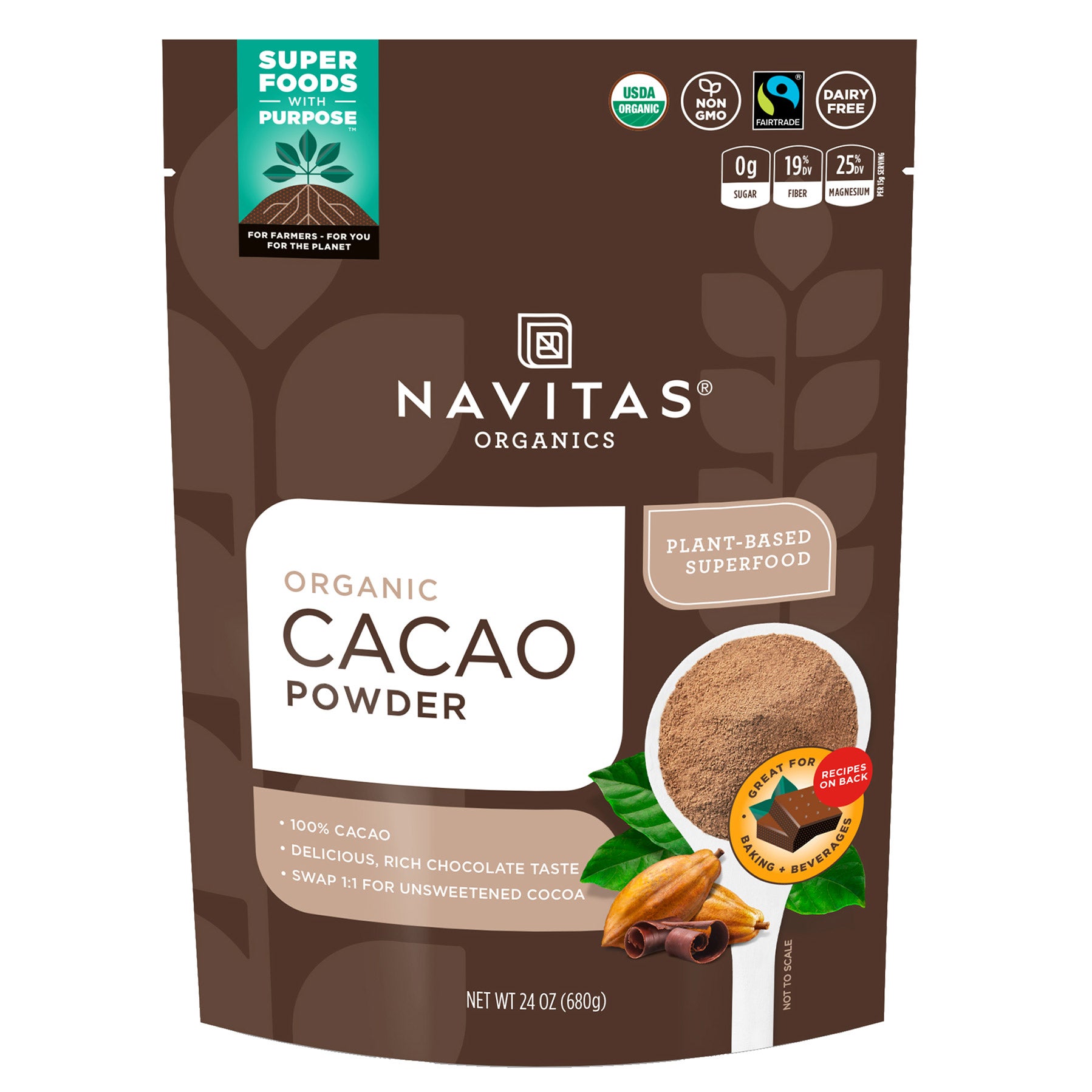 NAVITAS ORGANIC CACAO POWDER 24-OZ.