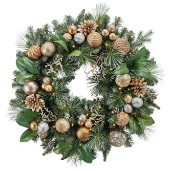 30¨ DECORATED WREATH WITH PRE-LIT LED LIGHTS