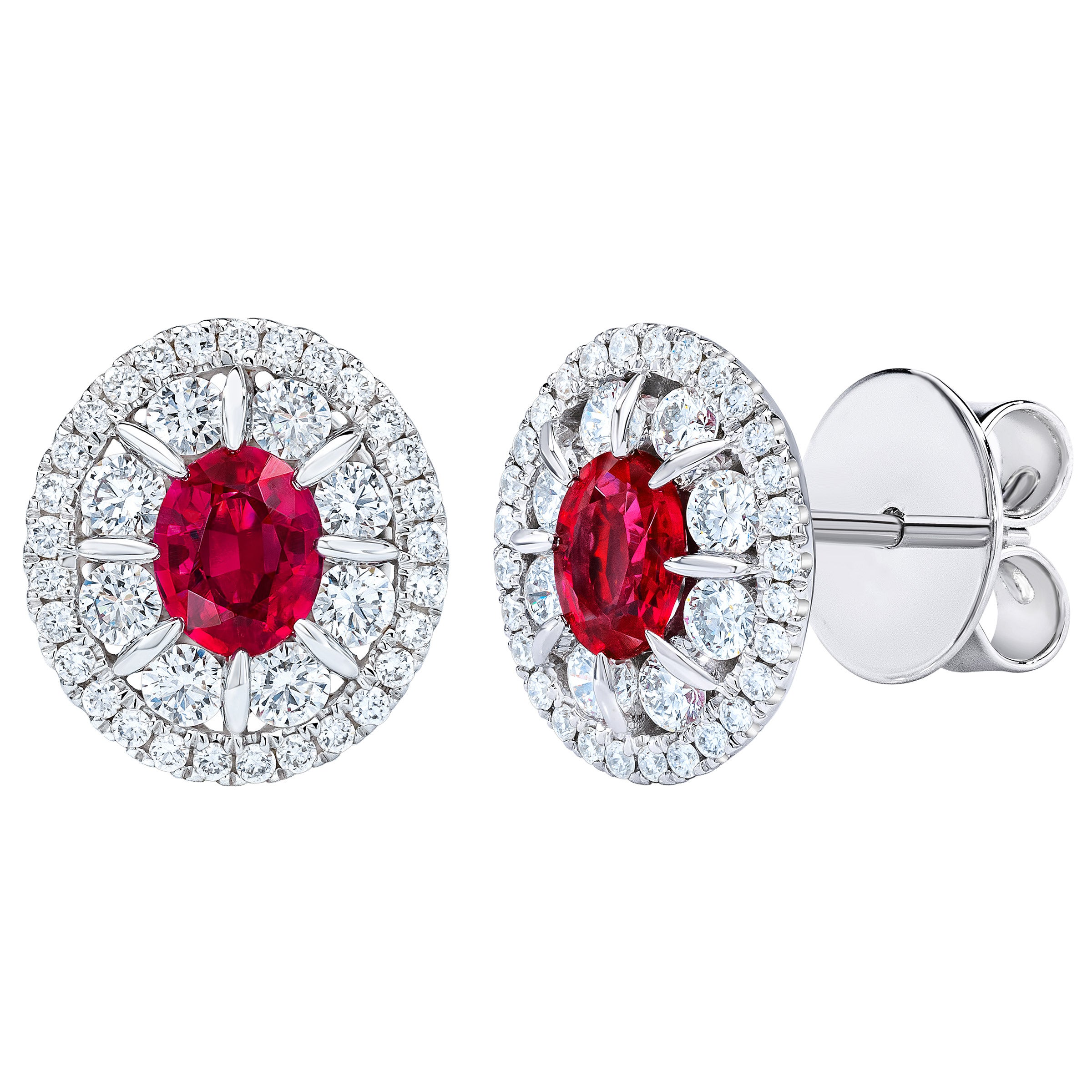 14KT WHITE GOLD VS2 I .68CTW DIAMOND RUBY EARRINGS - Image 1