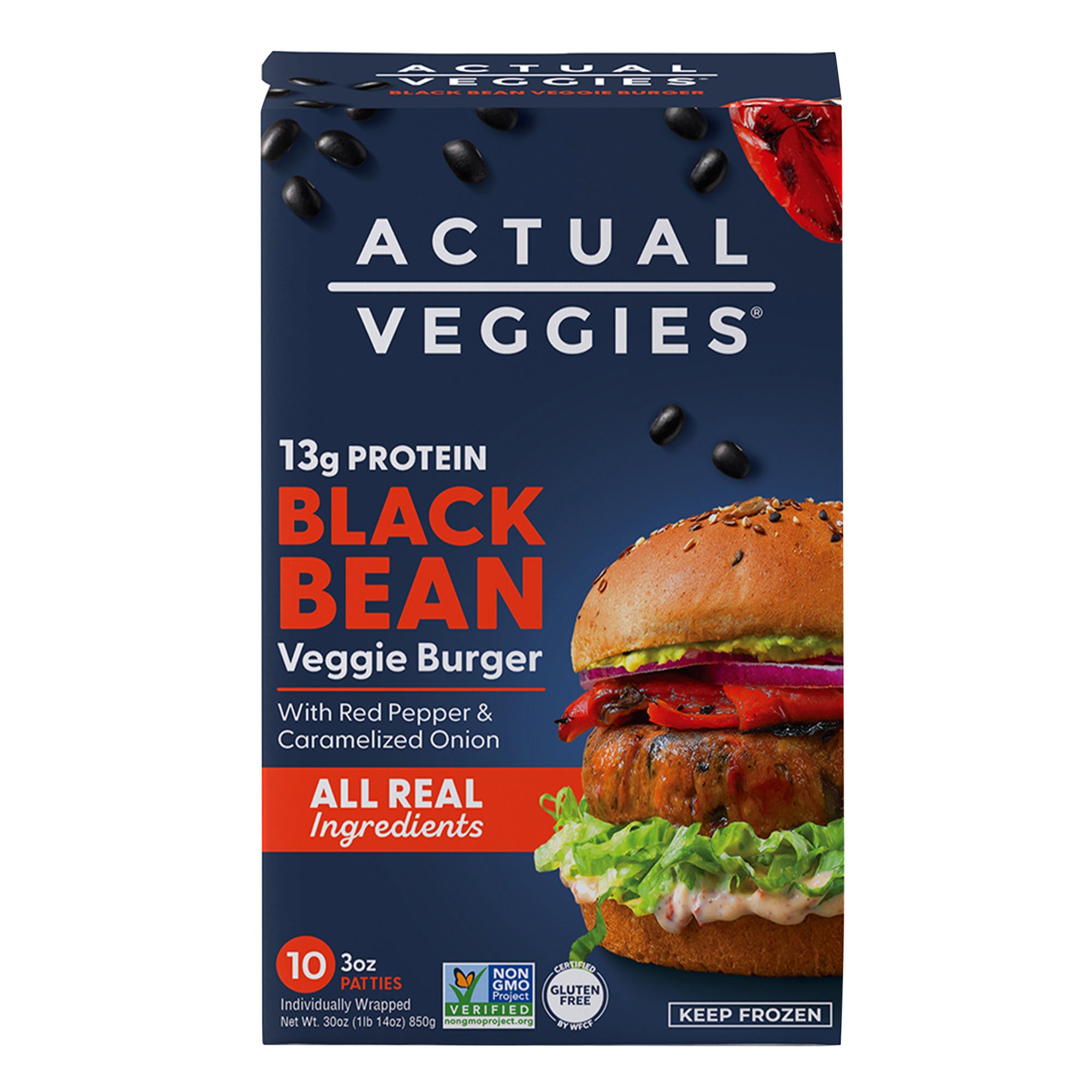 ACTUAL VEGGIES BLACK BEAN BURGER 10CT 1.87 LBS - Image 1