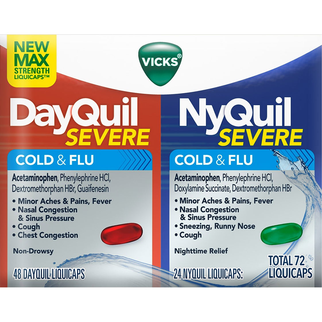 VICK'S DAYQUIL/NYQUIL SEVERE COLD & FLU 72 LIQUICAPS - Image 1