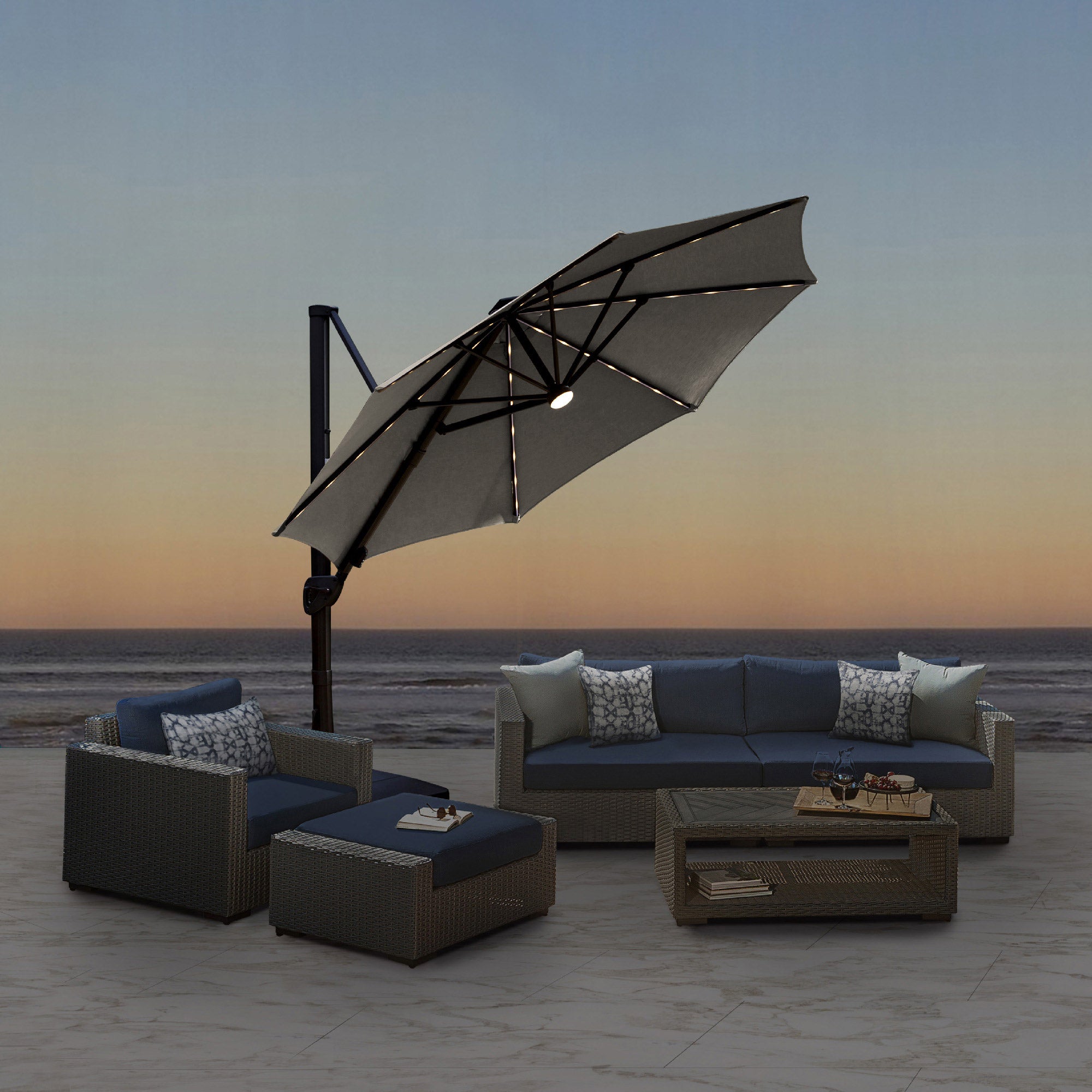 SEASONS SENTRY 11FT SOLAR LED CANTILEVER UMBRELLA