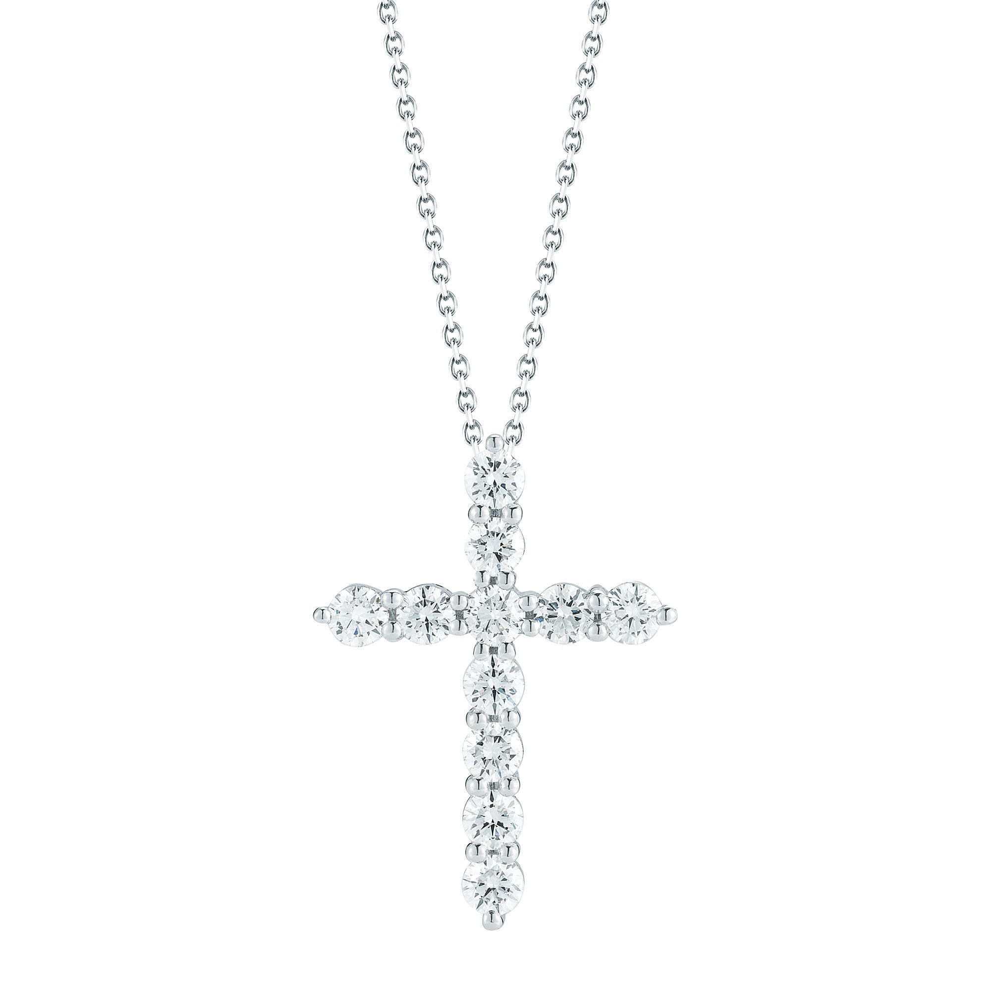 14KT WHITE GOLD VS2 I 1.00CTW ROUND DIAMOND CROSS PENDANT