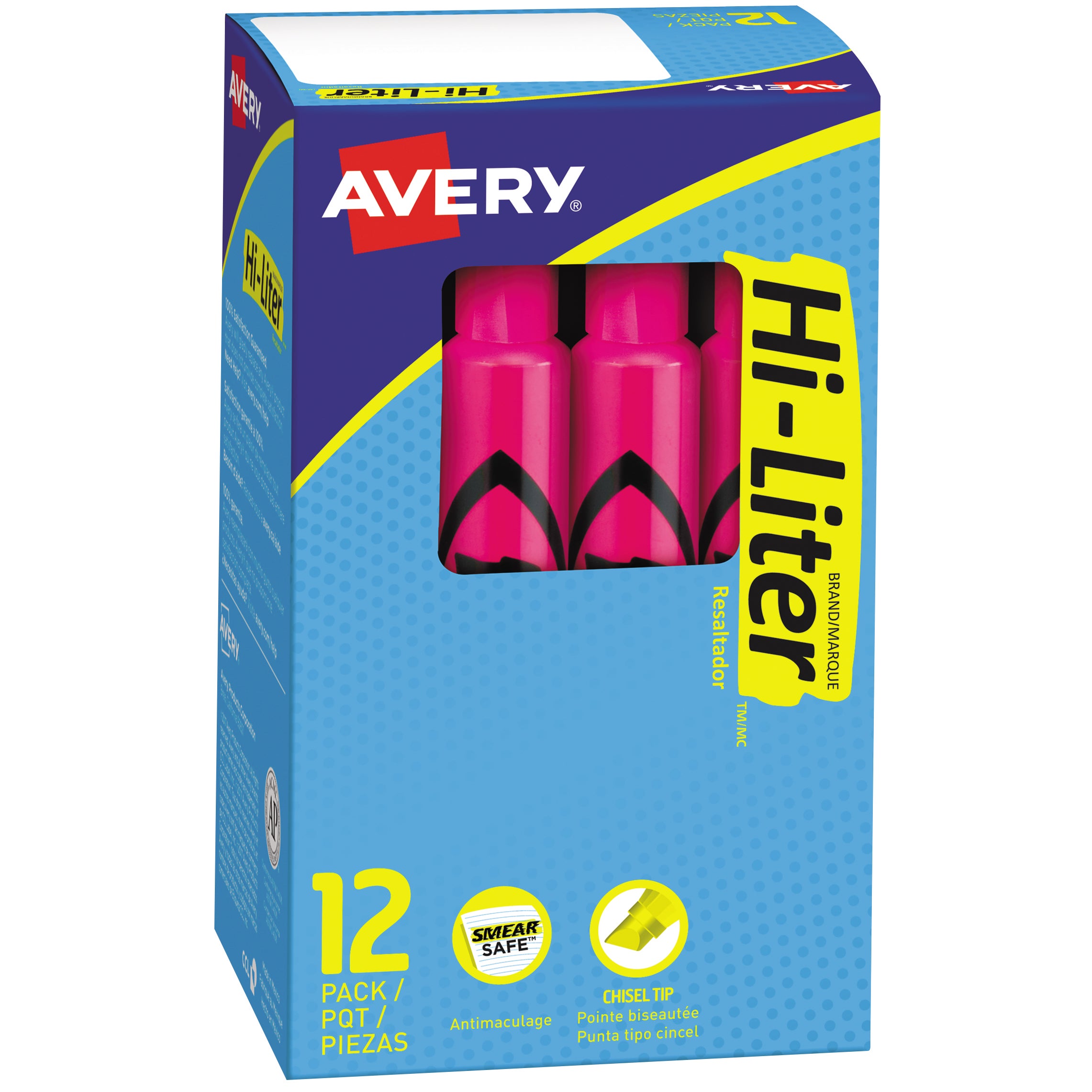 AVERY HILITER DSK FLOURESCENT 24 MARKERS AVE24010KT 2CT PINK