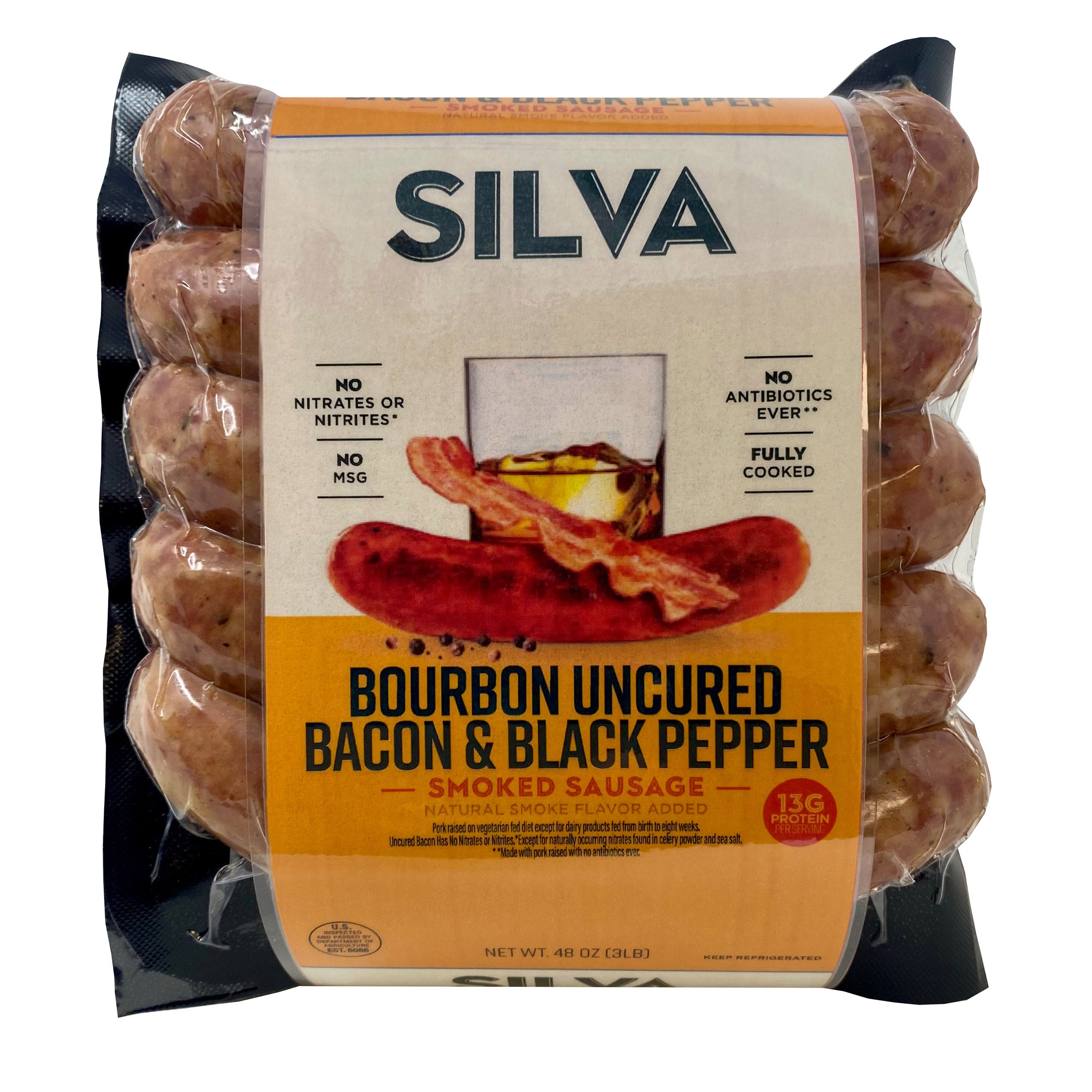 SILVA PORK SAUSAGE BOURBON & BACON 3 POUNDS