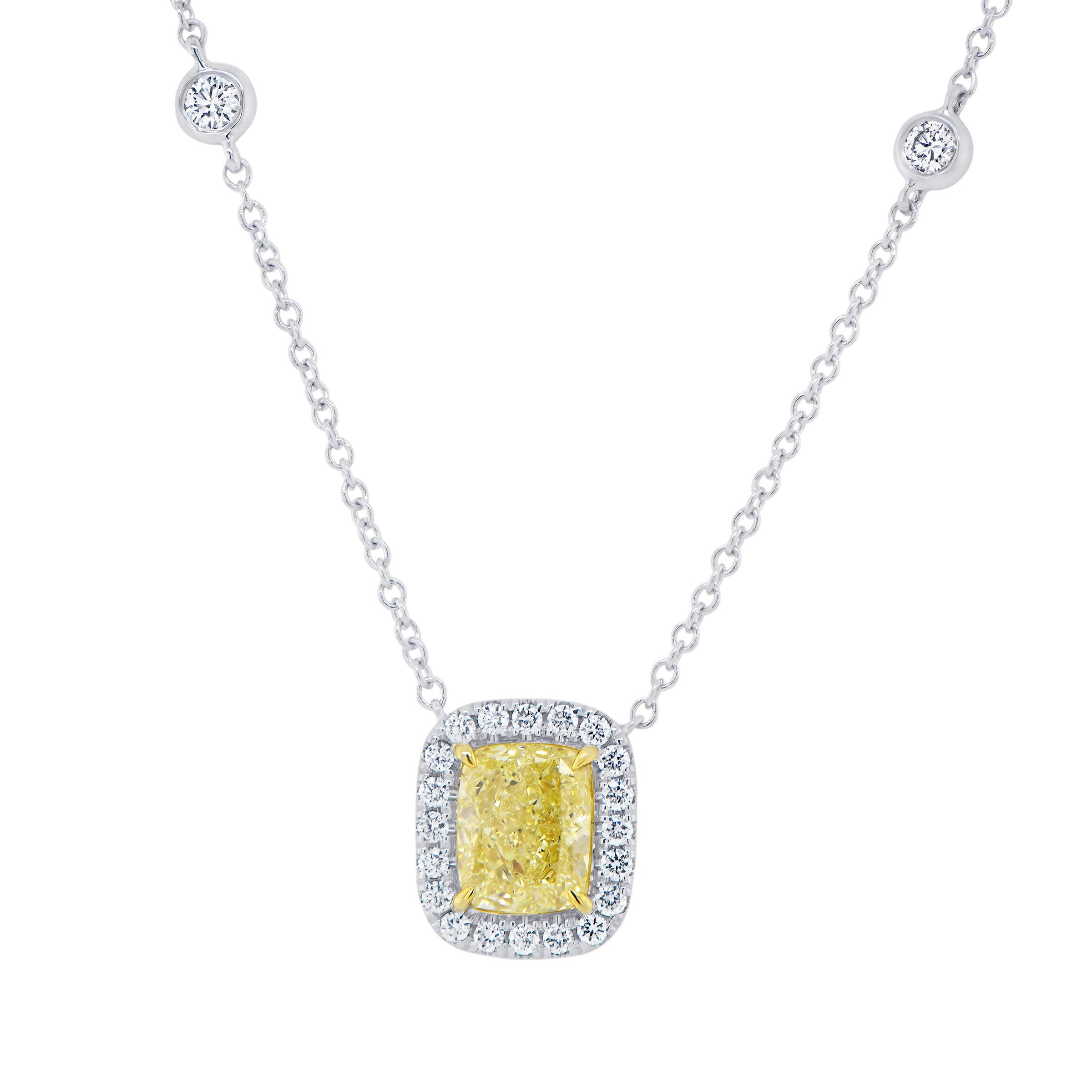 1.54CT CUSHION FANCY YELLOW VS1 2.03CTW DIAM 18KT WG PENDANT - Image 1