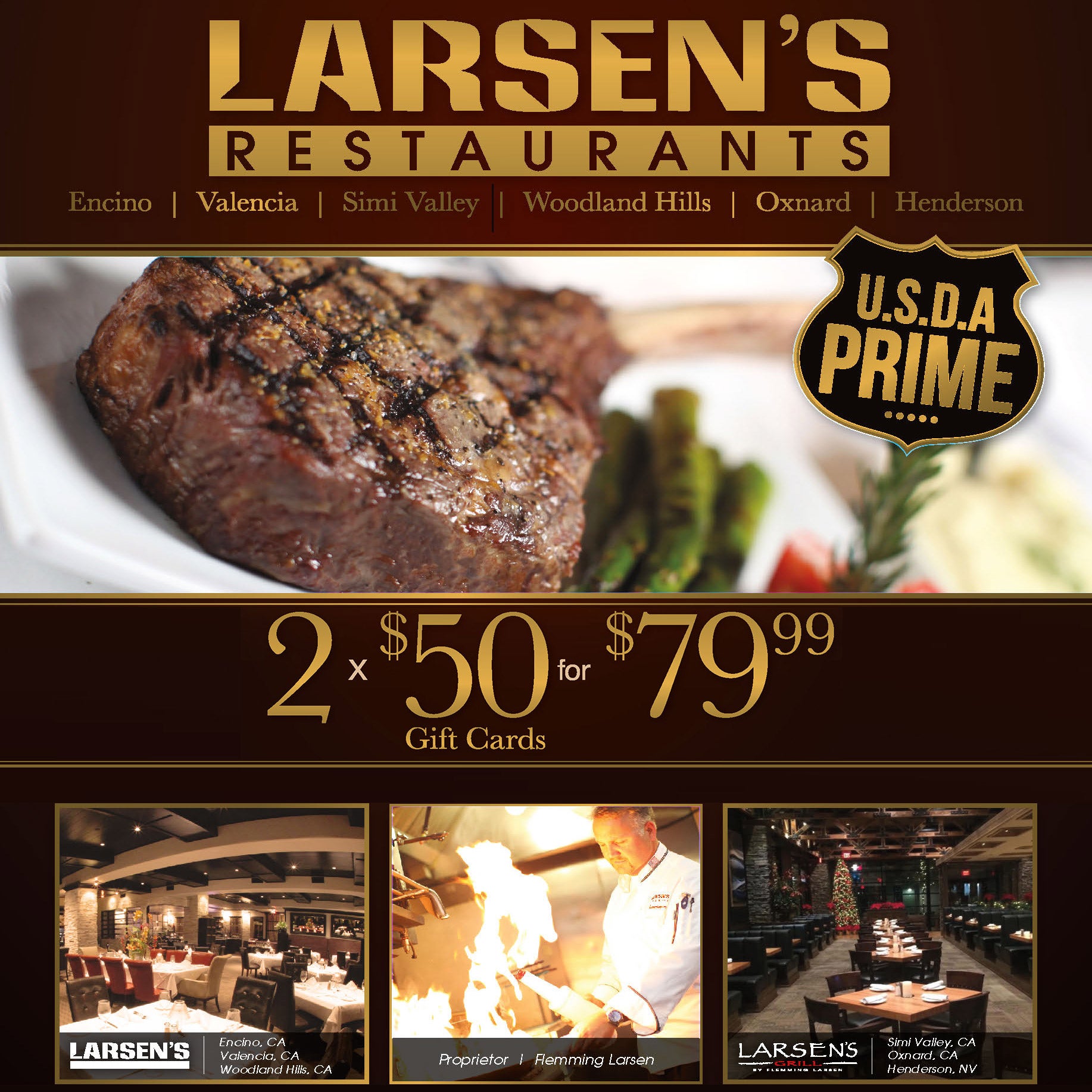 LARSEN'S STEAKHOUSE GIFT CARDS 2/$50 ITEM IS NON-REFUNDABLE - Image 1