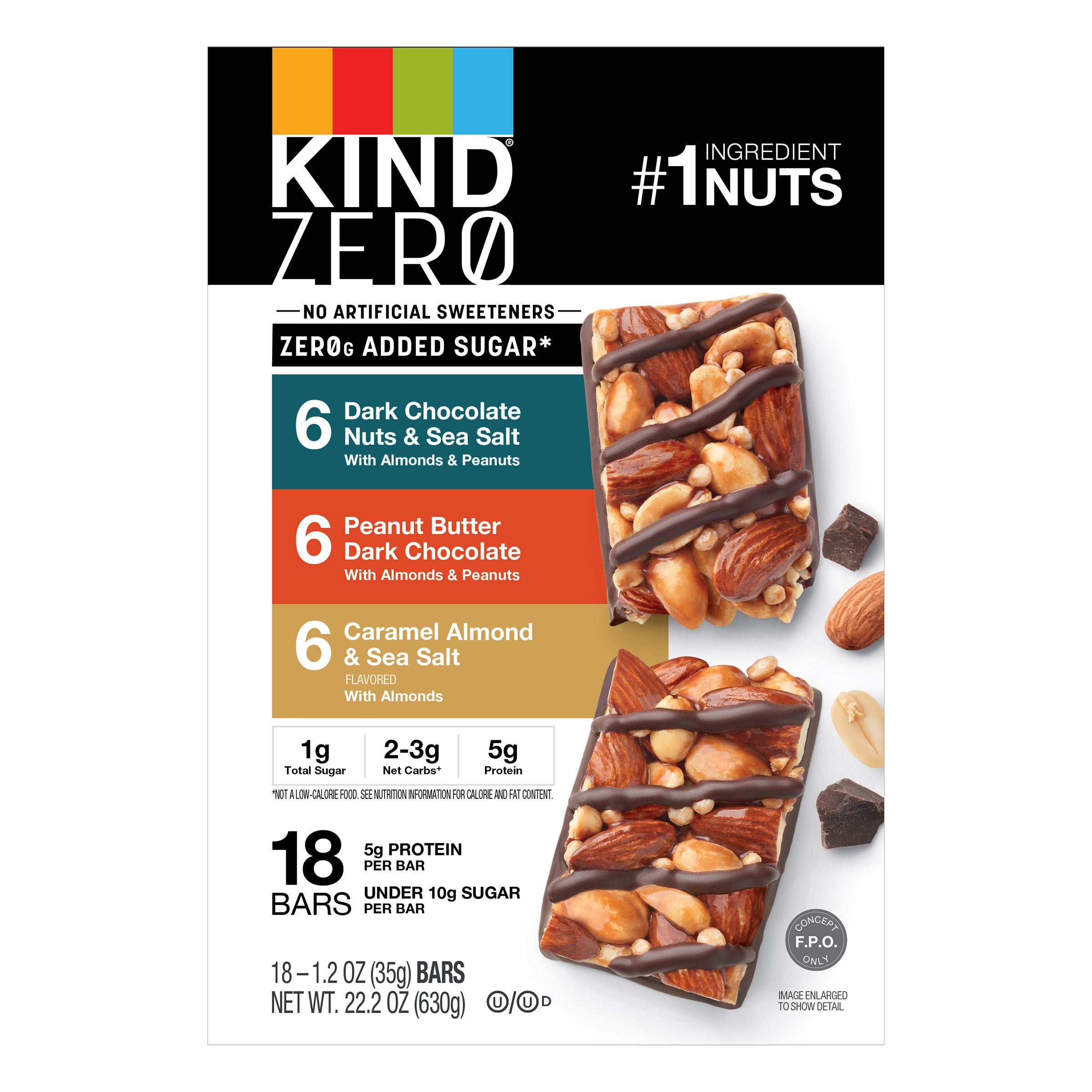 KIND ZERO ZERO SUGAR ADDED BAR 18 COUNT VARIETY
