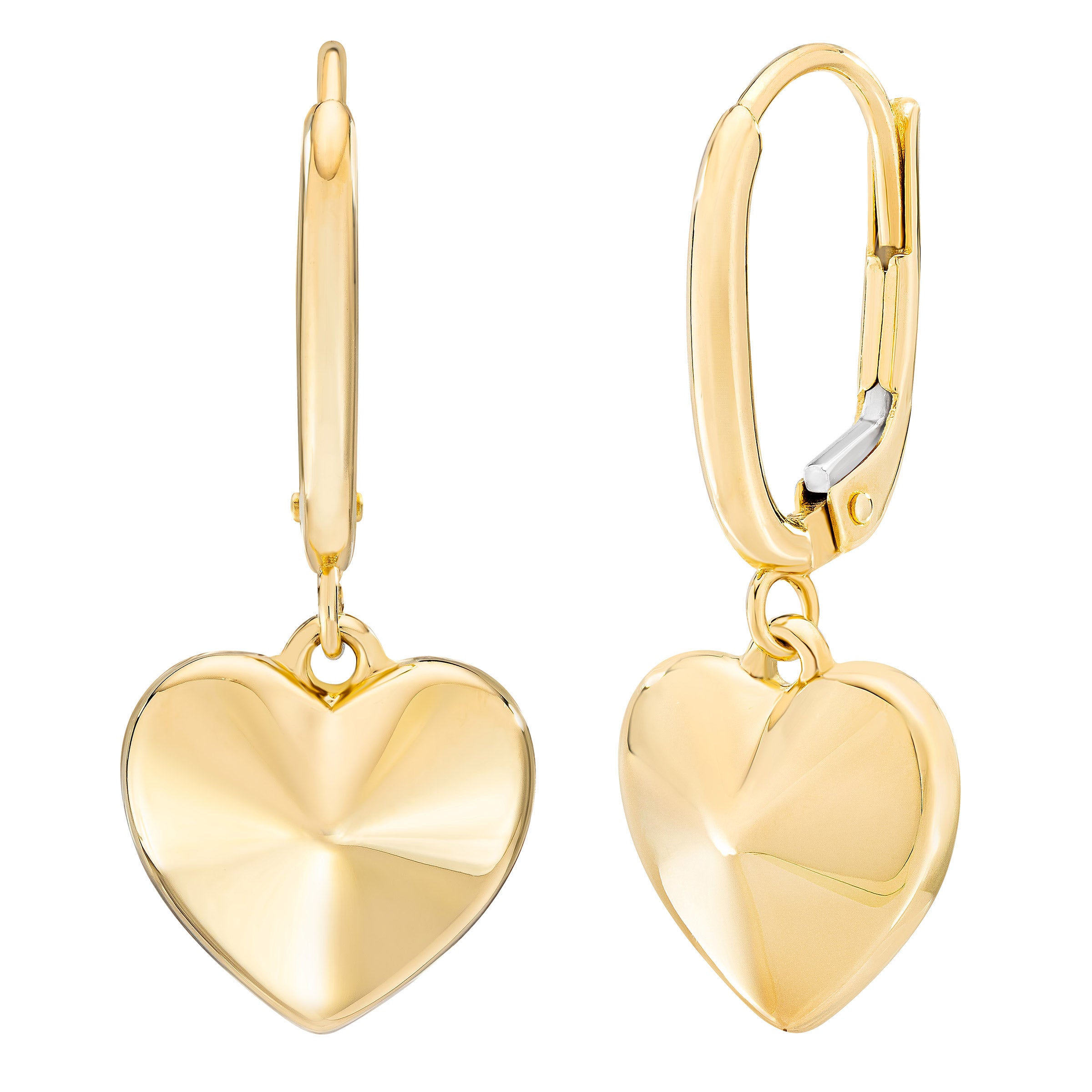 14KT YELLOW GOLD PYRAMID HEART EARRINGS - Image 1