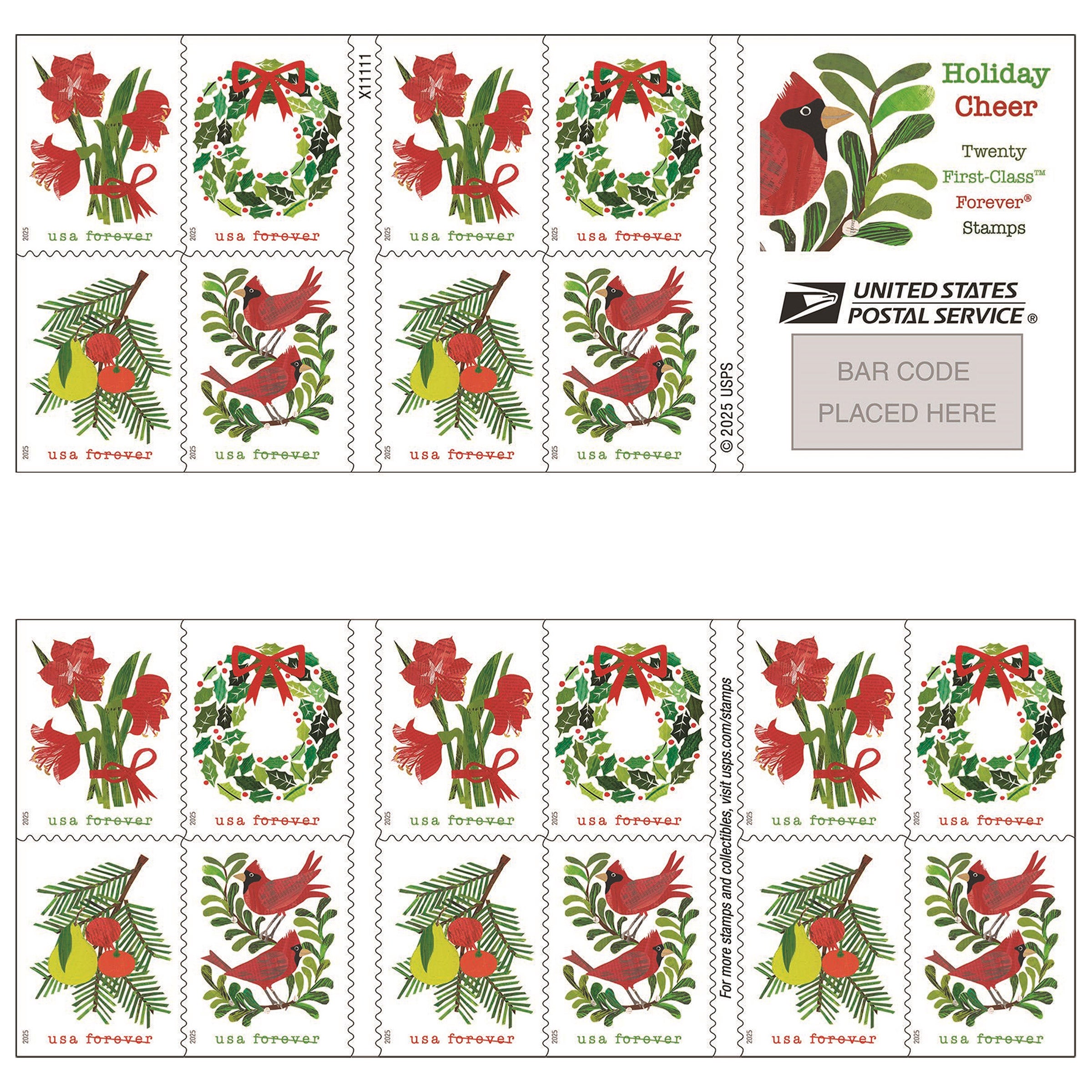 USPS First-Class Holiday Forever Stamps, 5 Books of 20 Stamps  display picture 1