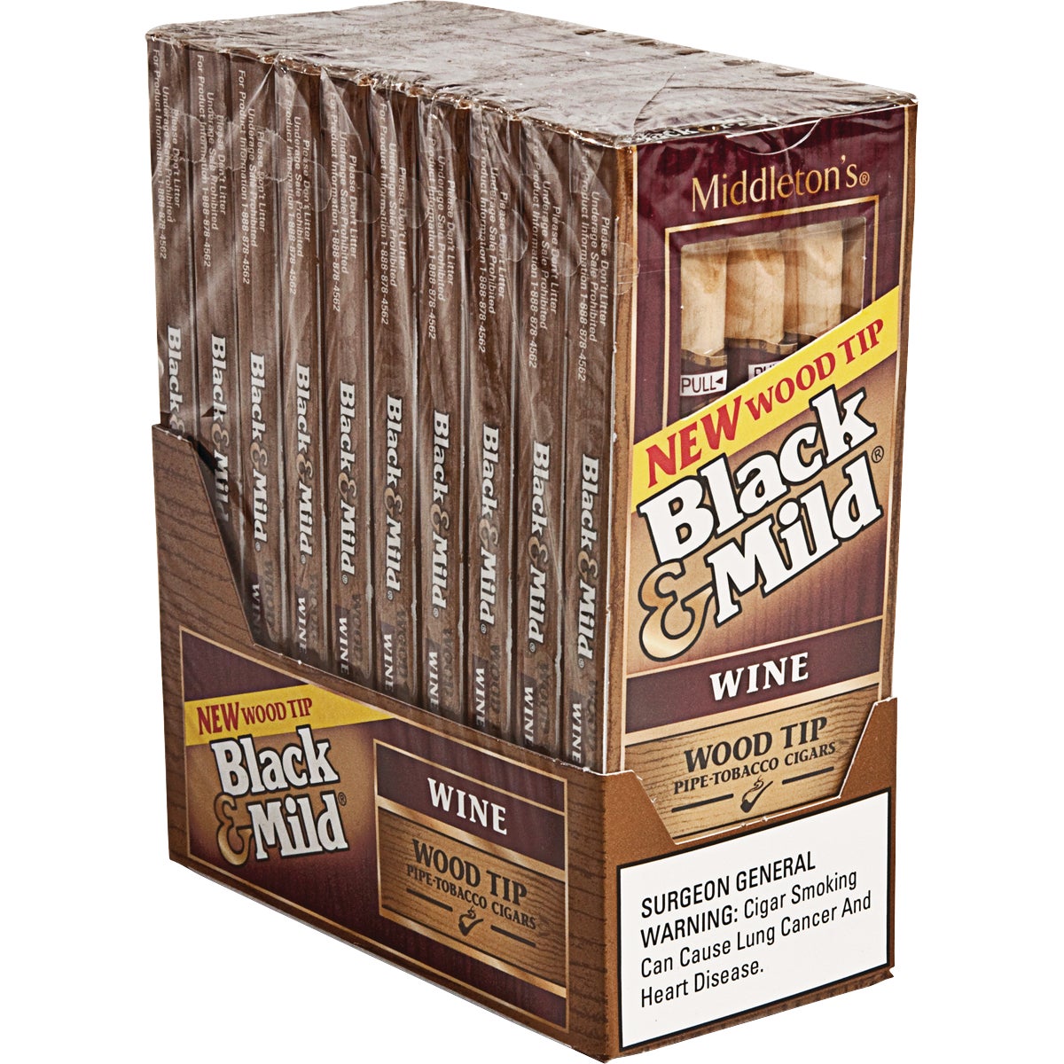 Black & Mild Wood Tip Wine Cigars - 10 Packs of 5 (#447461)