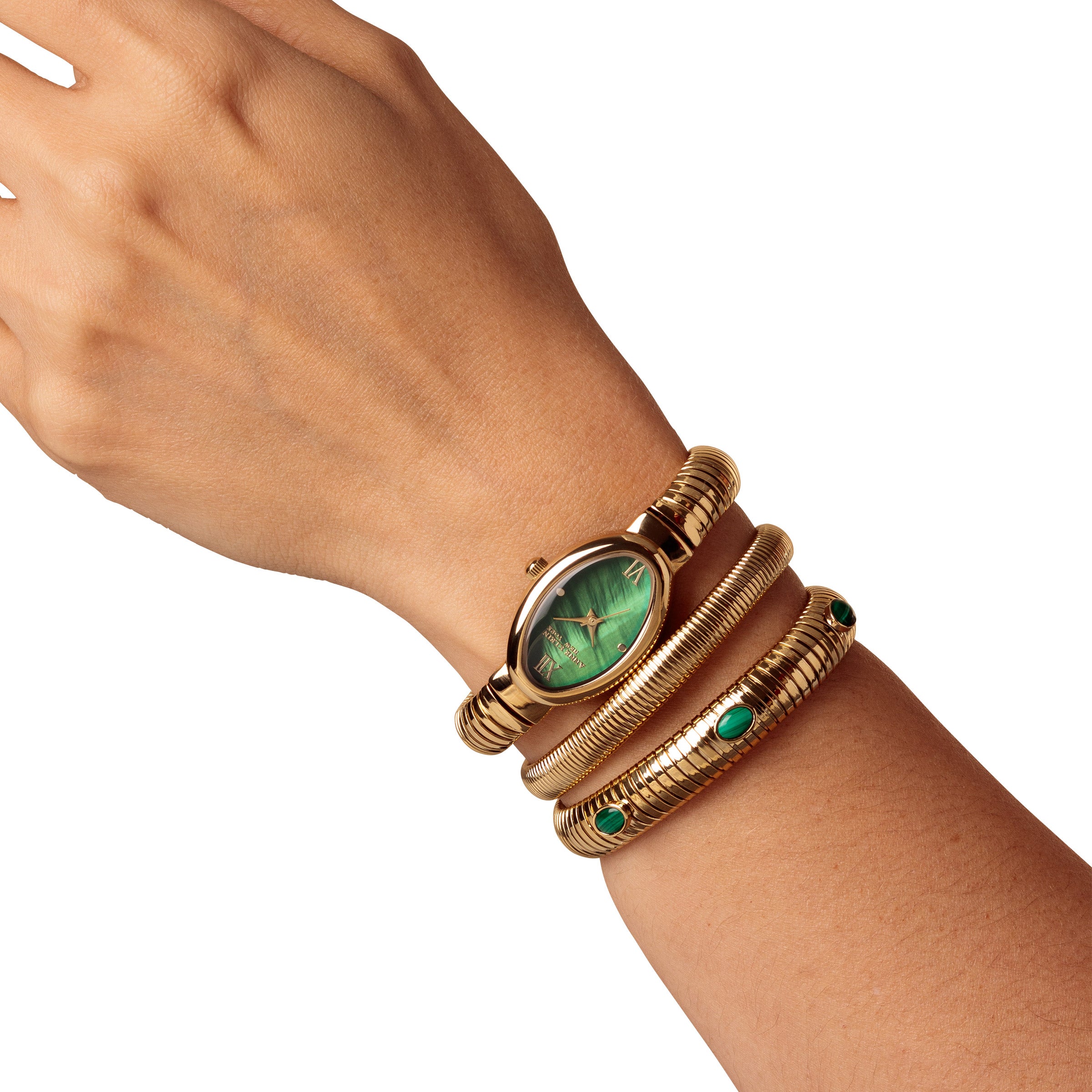 Anne Klein Gold-Tone Bracelet Watch with Green Malachite Dial Diamond Dial Bracelet Watch | Anne Klein main image 3