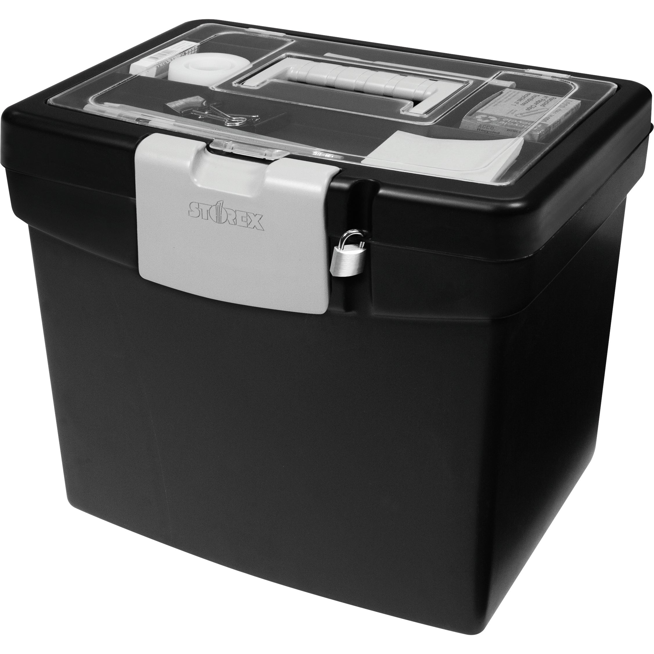 Storex Portable File Box with Organizer Lid (STX61504U01C), Black ...