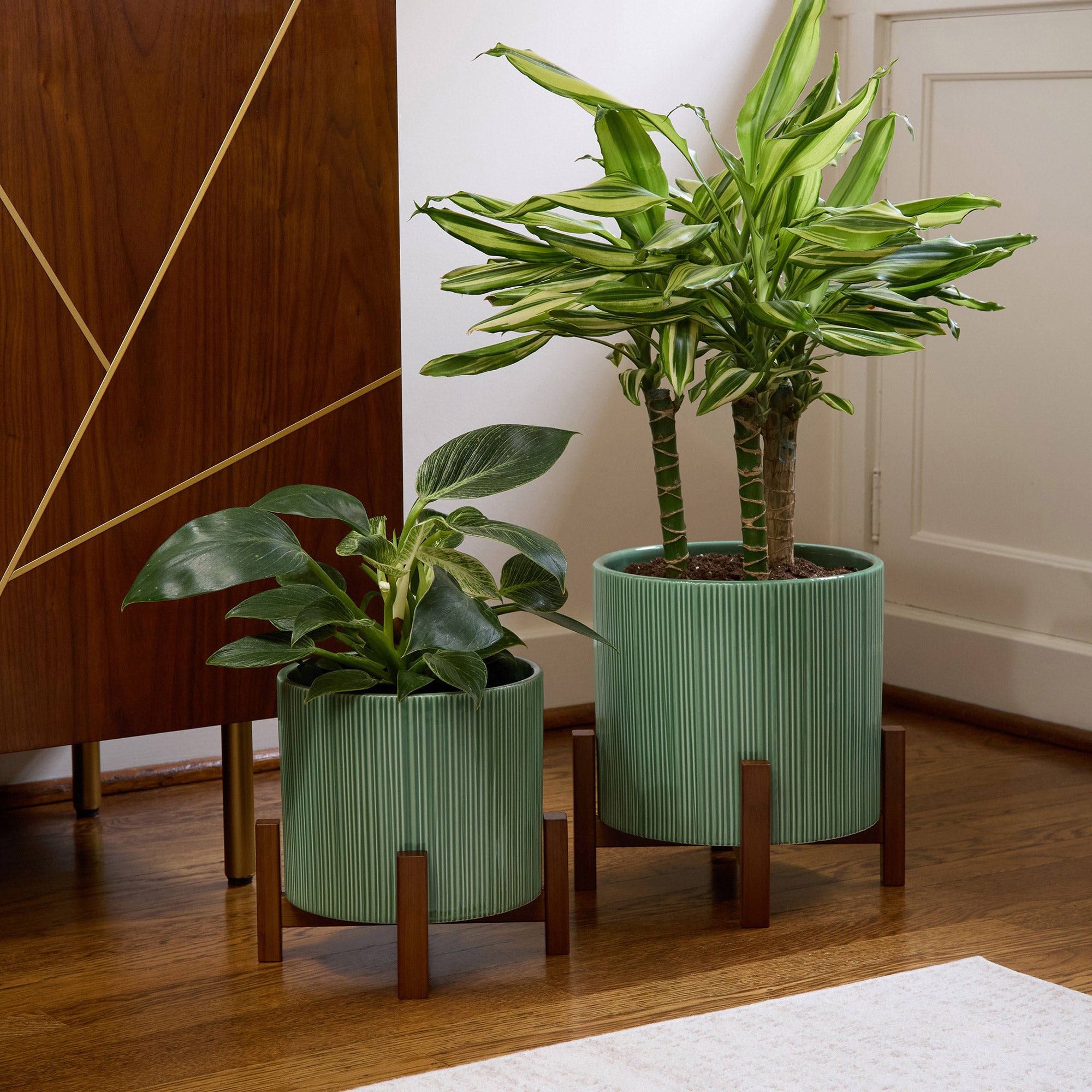 Ceramic Planters with Bamboo Stands, 2-Pack (#1934304) - $9.97 (down from  $27.99)