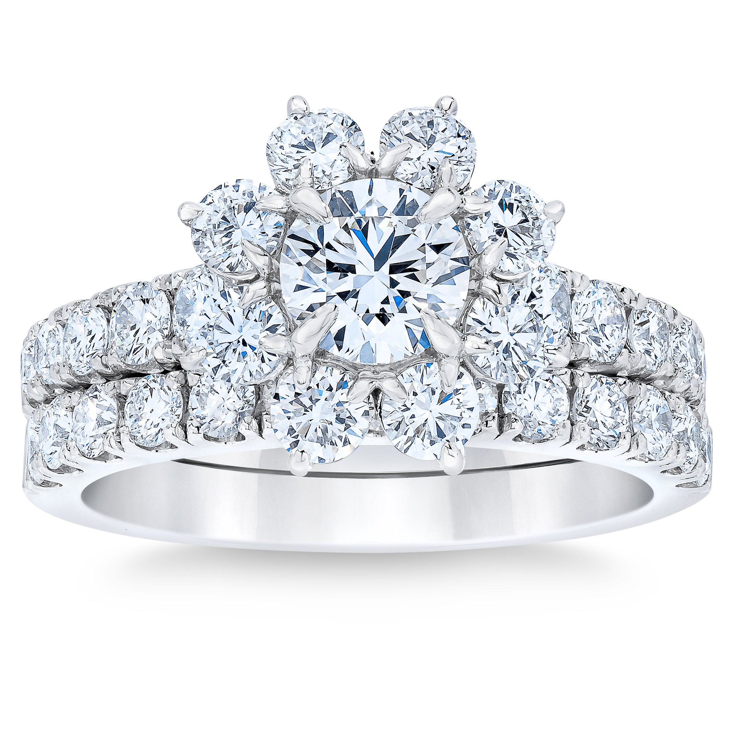 Platinum VS2 I 2.55 ctw Round Diamond Ring Set (0.70 ct Center