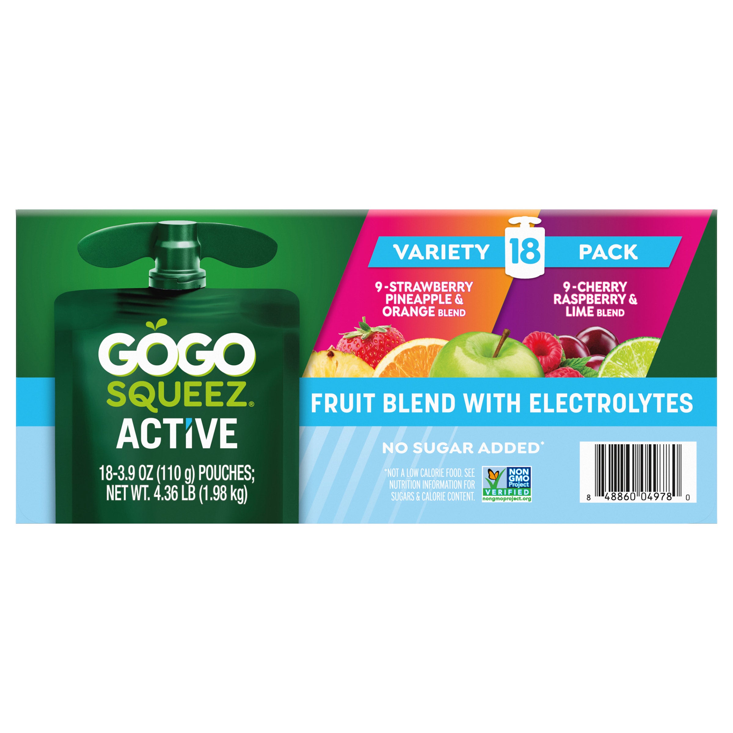 GoGo squeeZ Active Fruit Blend Variety Pouch 18-Count, 3.9 oz