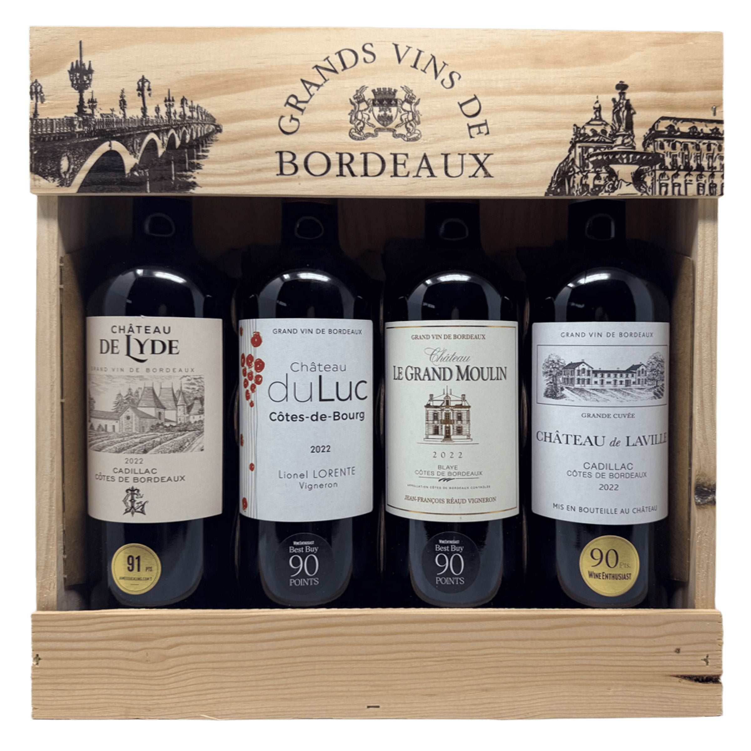 Grands Vins Bordeaux 90+ Points 4 Bottle Set, Bordeaux France, 4
