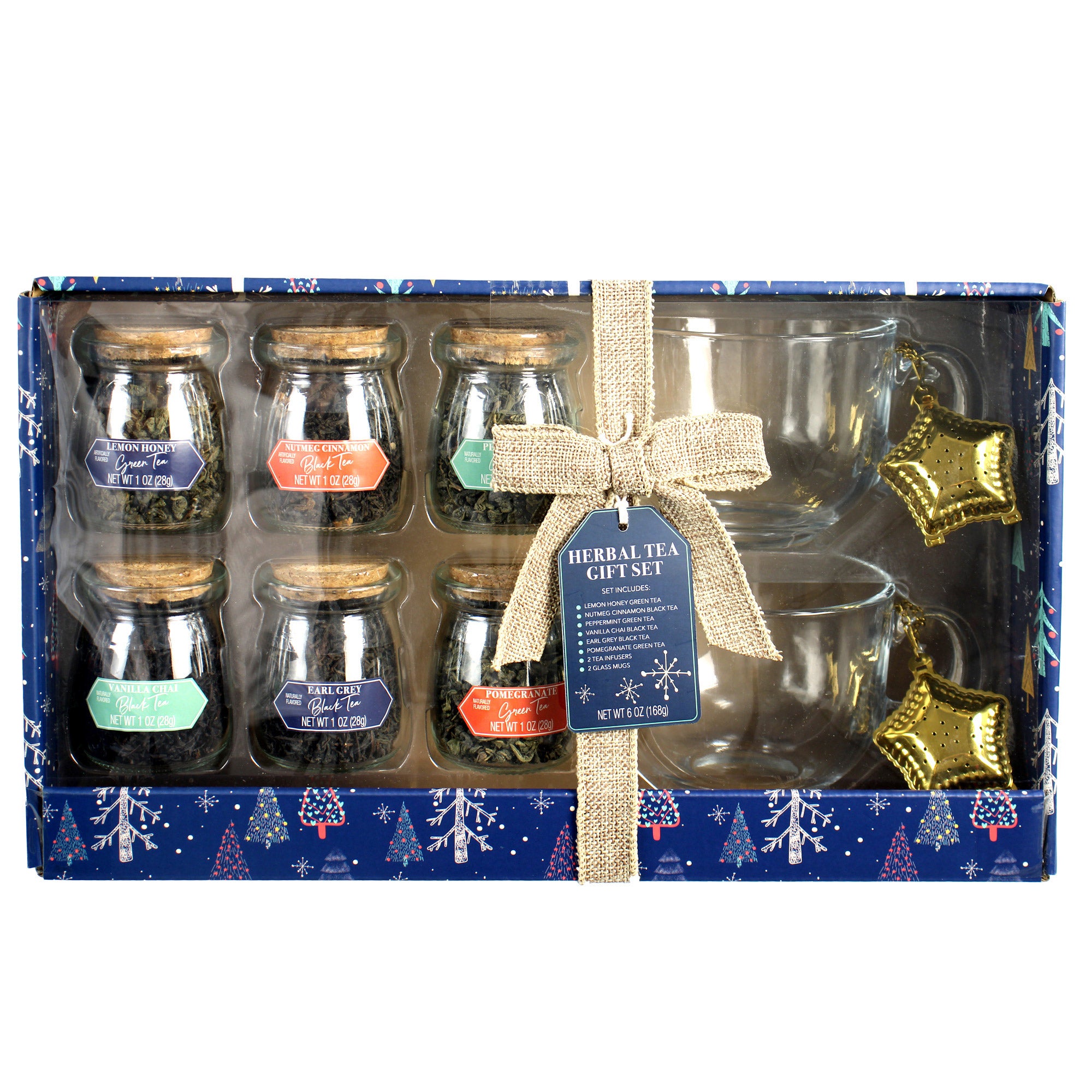 Herbal Tea Gift Set Tea Variety Pack with 2 Mugs & Strainers