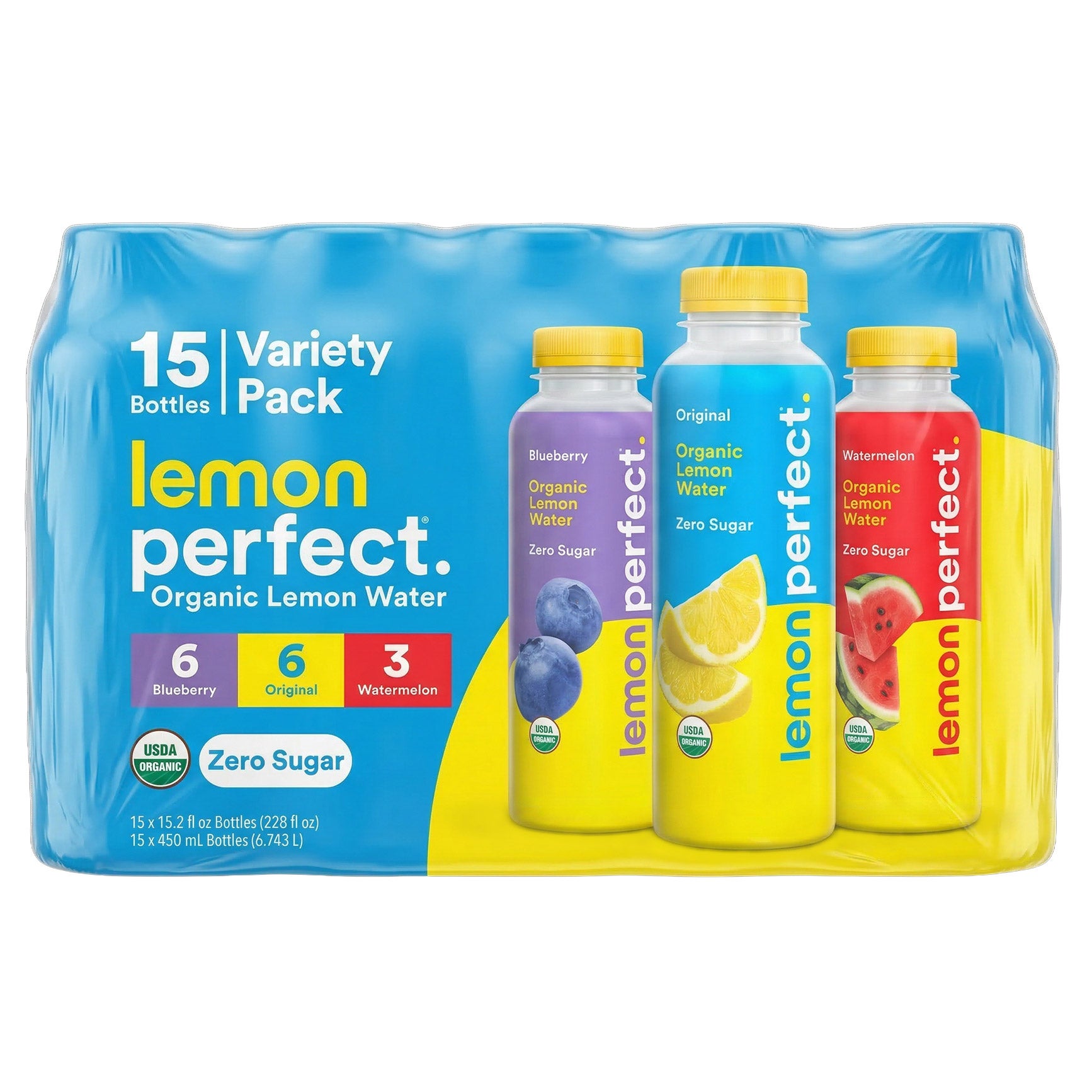 Lemon Perfect Organic Lemon Water Variety Pack, 15 x 15.2 oz
