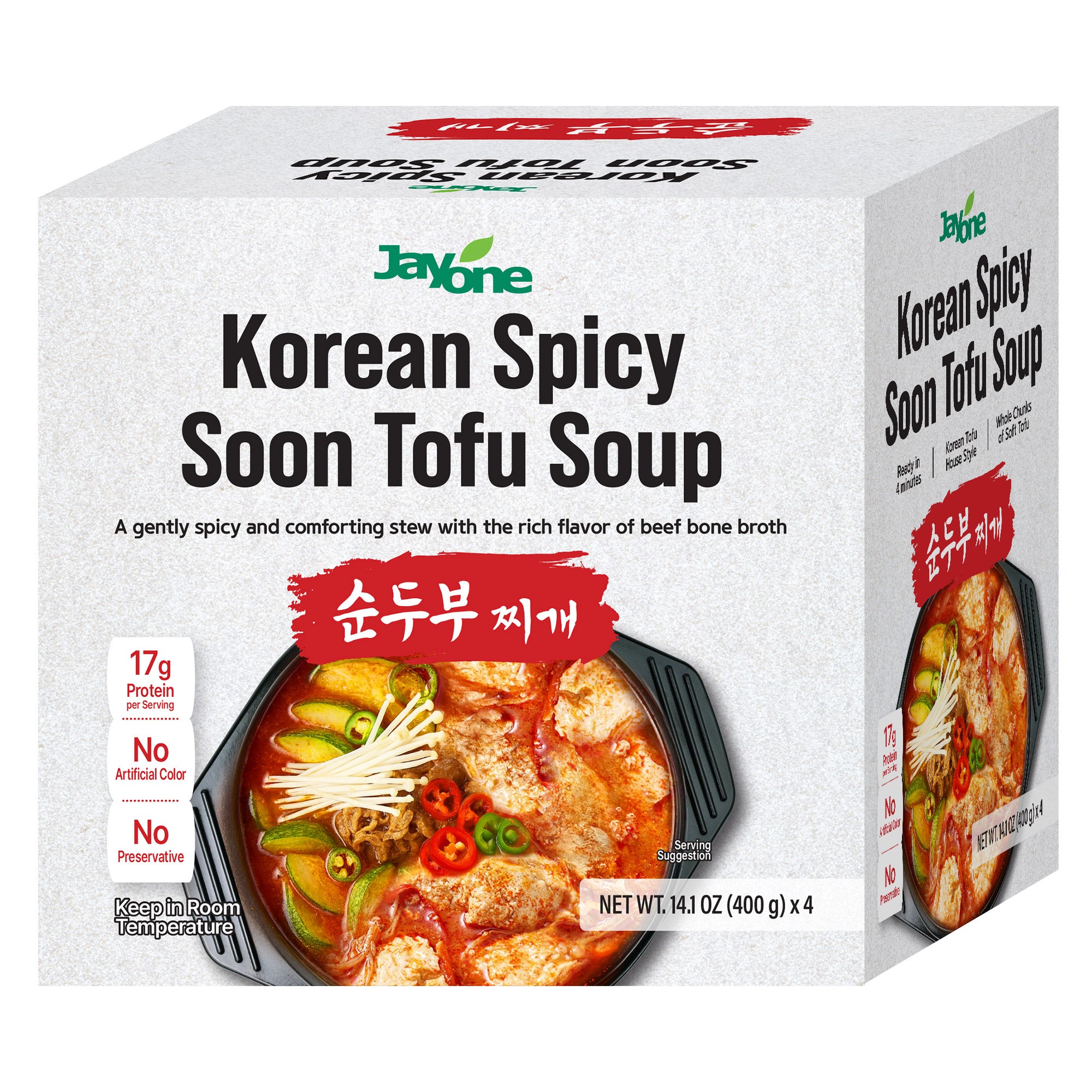 Jayone Korean Spicy Soon Tofu Soup, 4 x 14.1 oz (#2010254) - $14.79