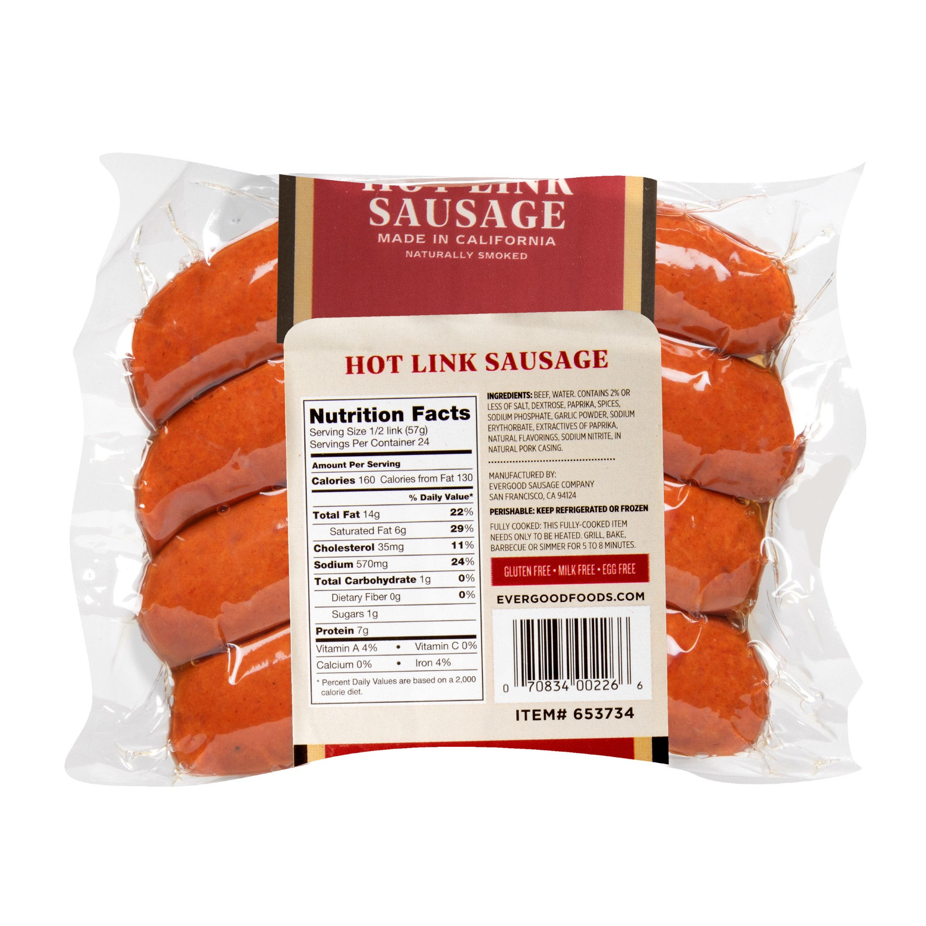 Evergood Louisiana Hot Links Pork Casing 3 lbs - $16.99 at Costco