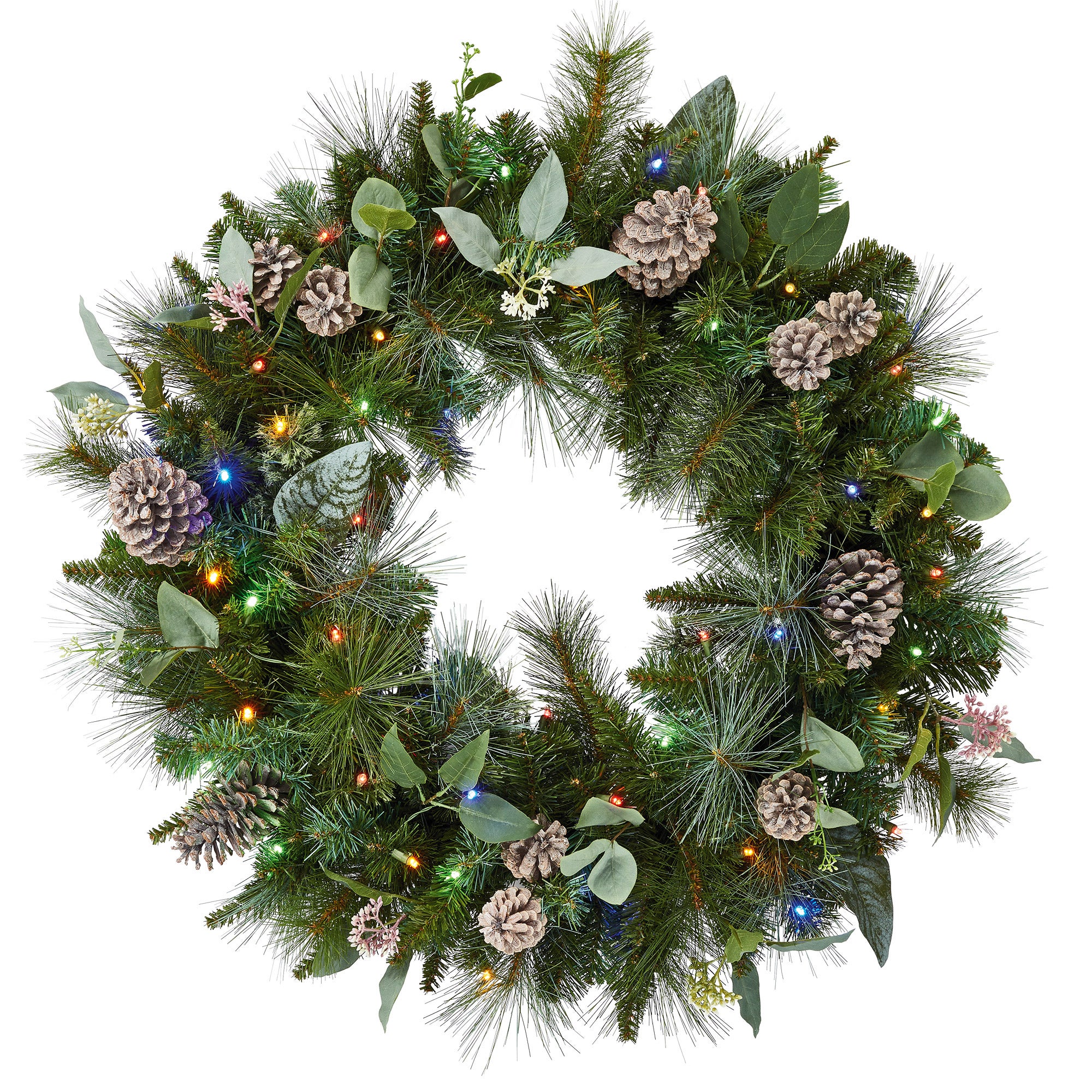 32" GREENERY WREATH WITH 50 DUAL COLOR LED LIGHTS - $9.97 at Costco
