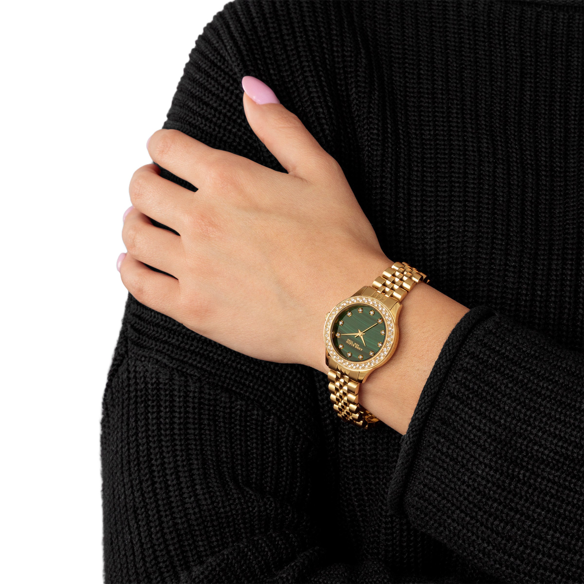 Anne Klein Gold-Tone Bracelet Watch with Green Malachite Dial Diamond Dial Bracelet Watch | Anne Klein main image 2