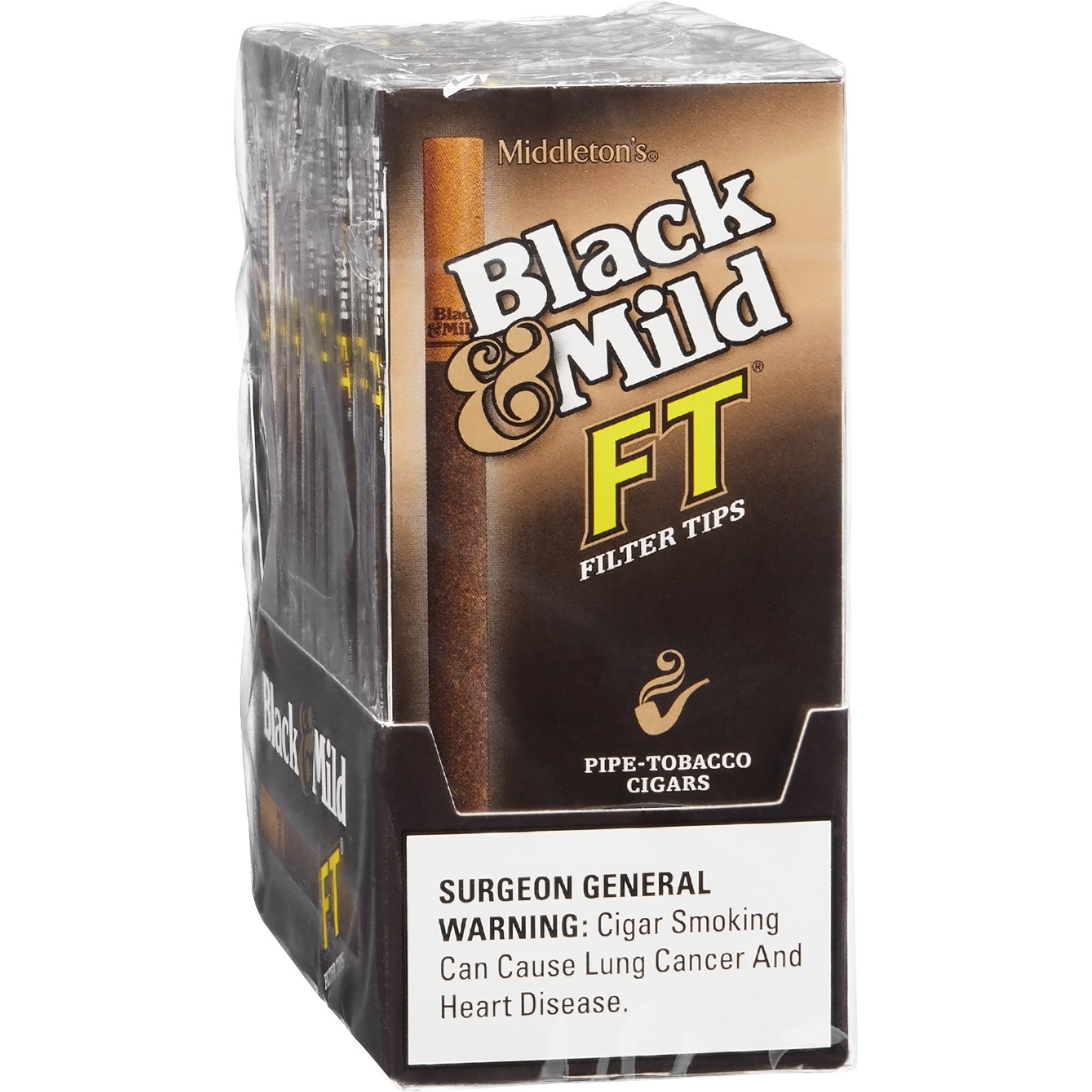 black & mild filled with pipe tobacco homogenized wrapper Black & Mild Filter Tip Original Cigars, 110mm, 10 Packs of 5 (#1158218)