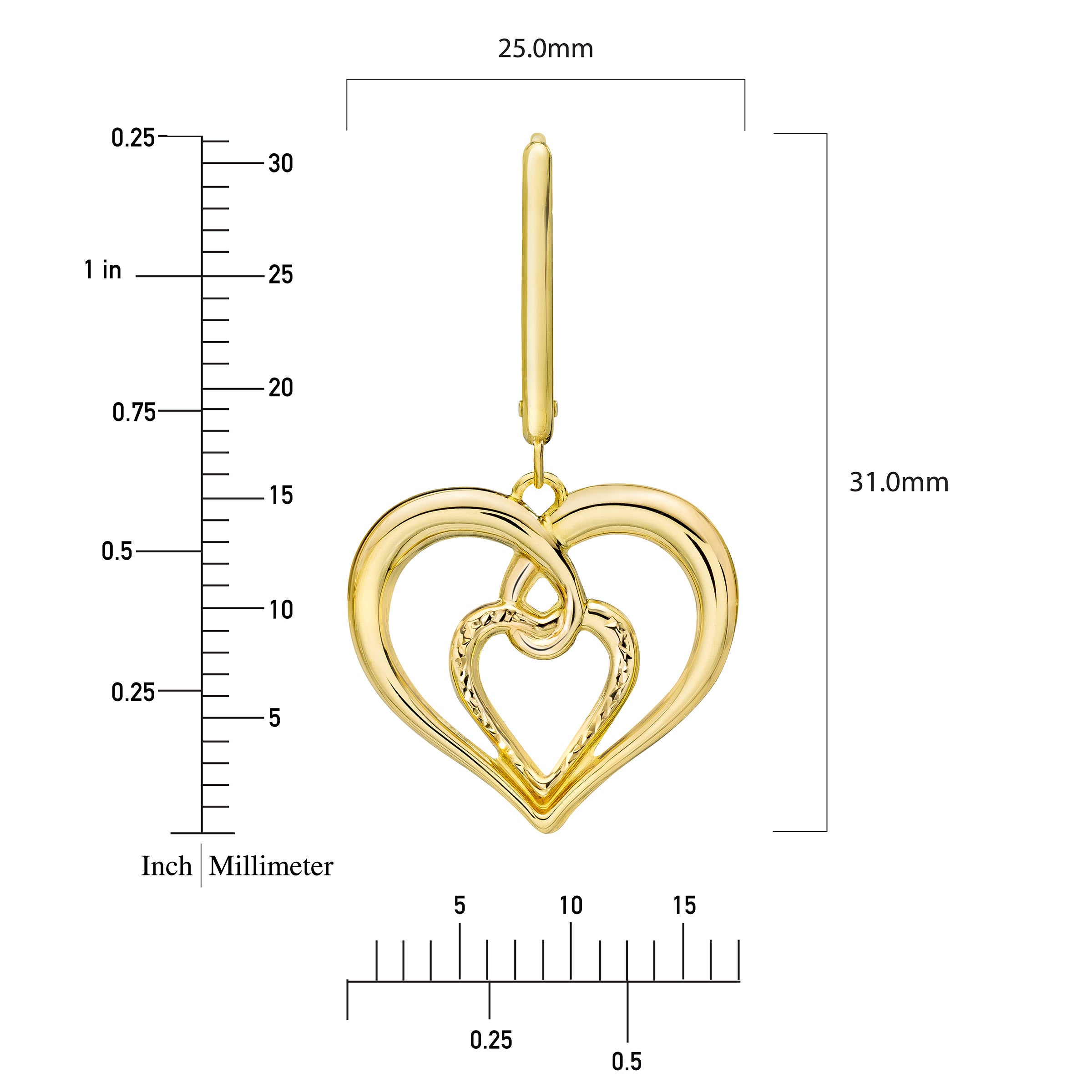 14KT Yellow Gold Diamond Cut Heart Dangle Earrings (#1673331