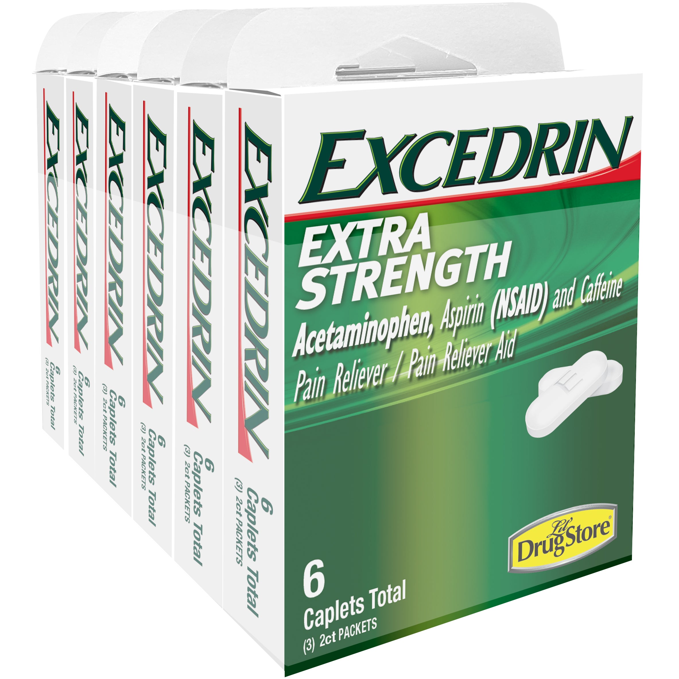 Excedrin Extra Strength Caplets, 6 Caplets per Pack, 6 Trial Packs - $4 ...