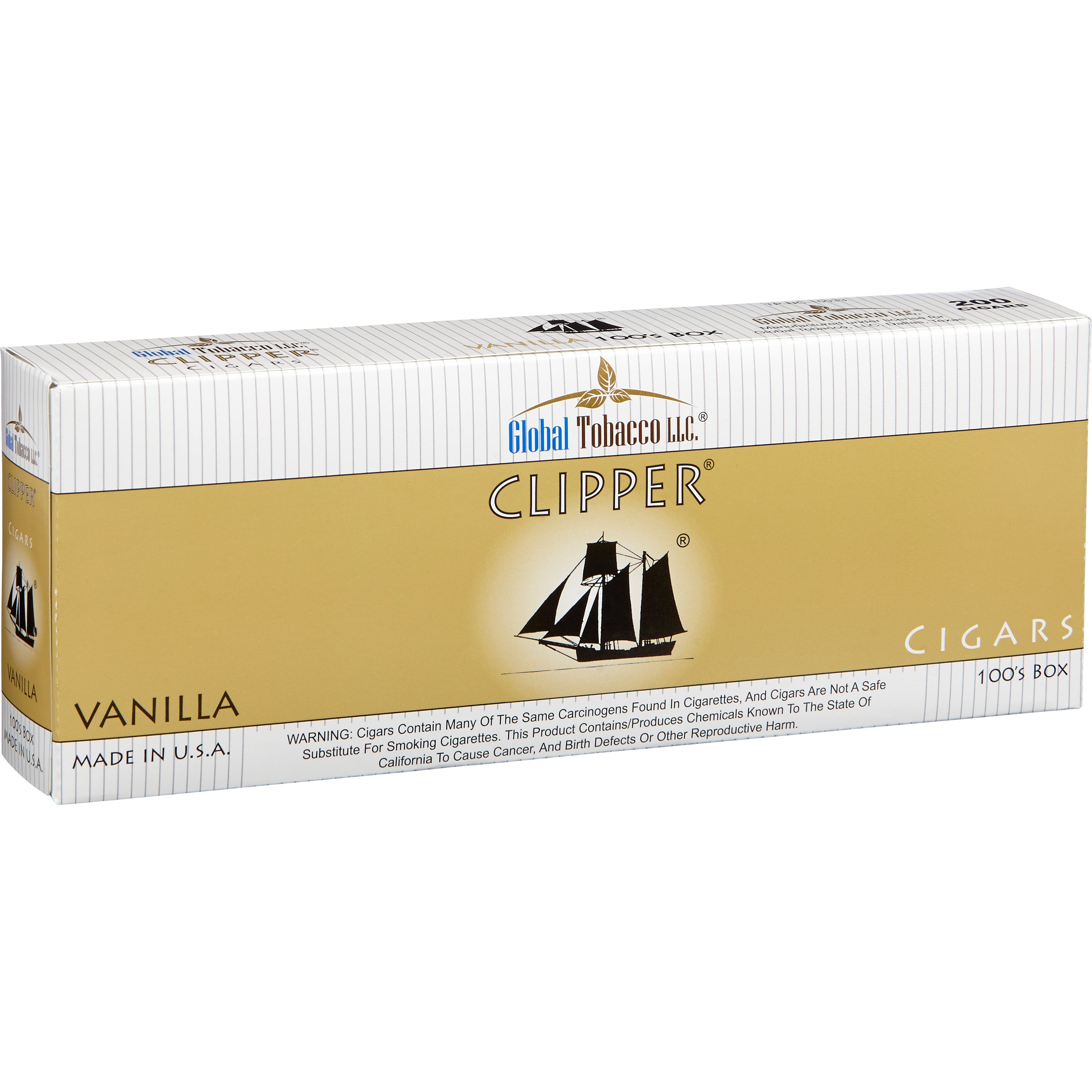 global tobacco llc clipper cigars Clipper Cigars Vanilla 100's - 10 Packs of 20 Count (#2000056)