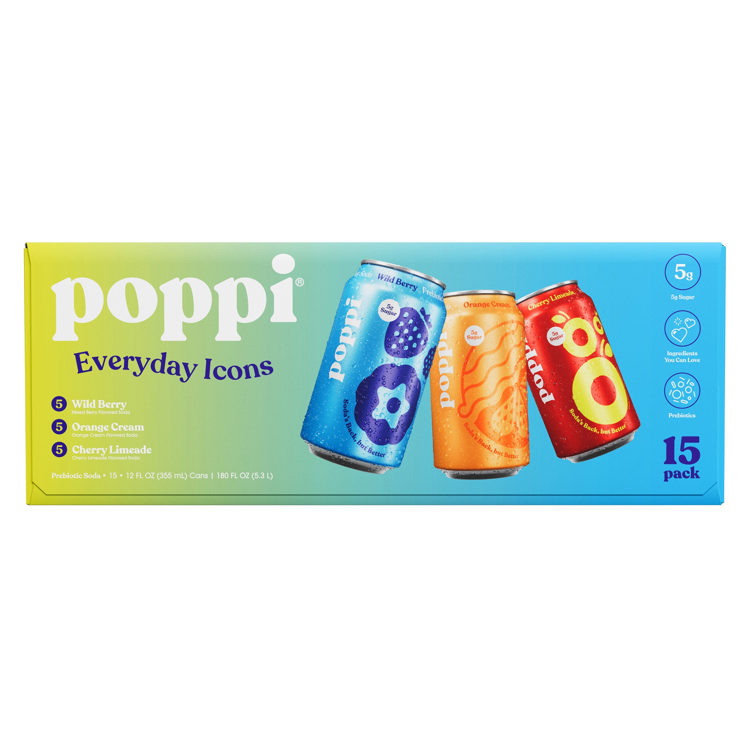 Poppi Prebiotic Soda Variety Pack, 15 Count, 12 fl oz - $12.99 at