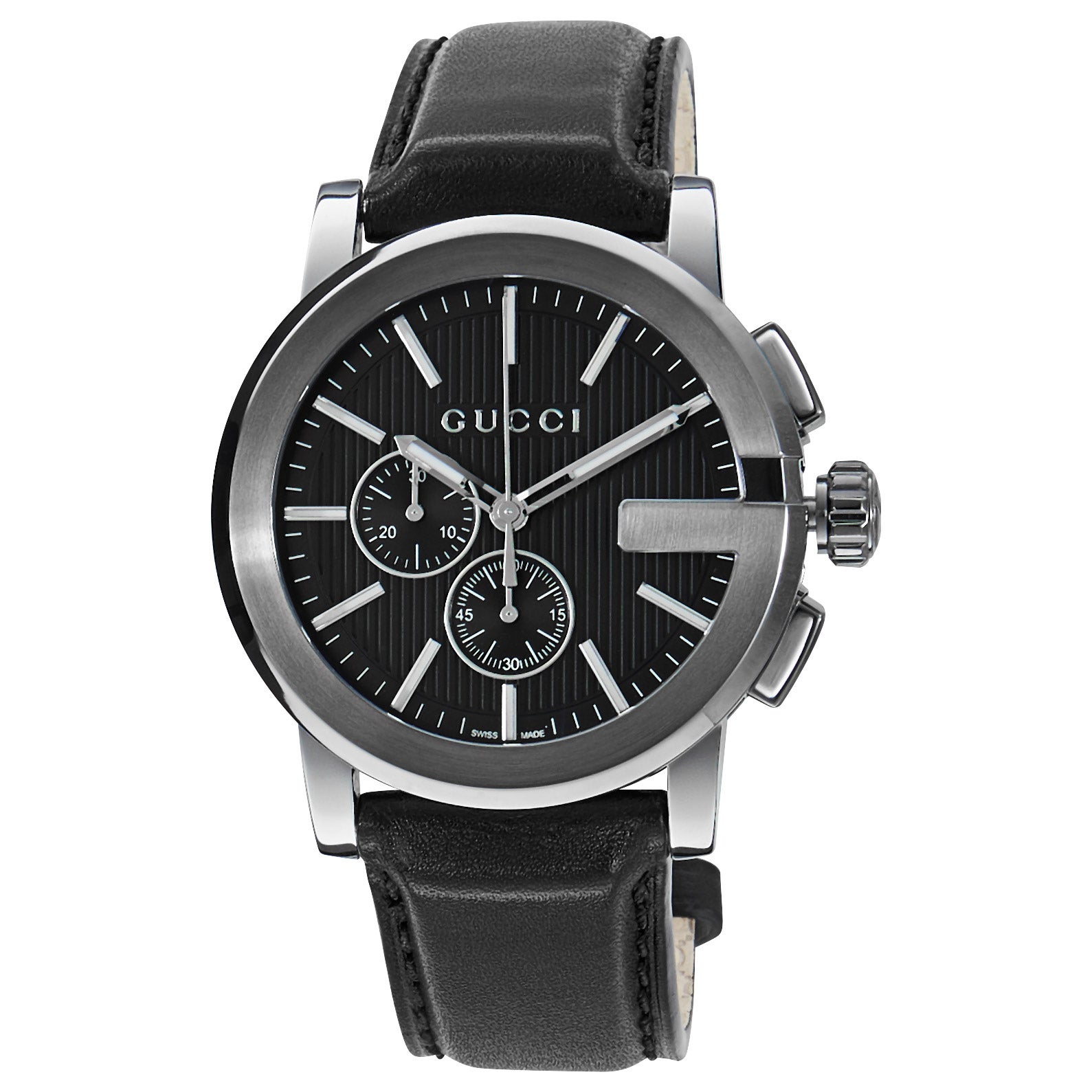 Gucci G-Chrono XL Black Leather Strap Quartz Men's Watch (#1222953
