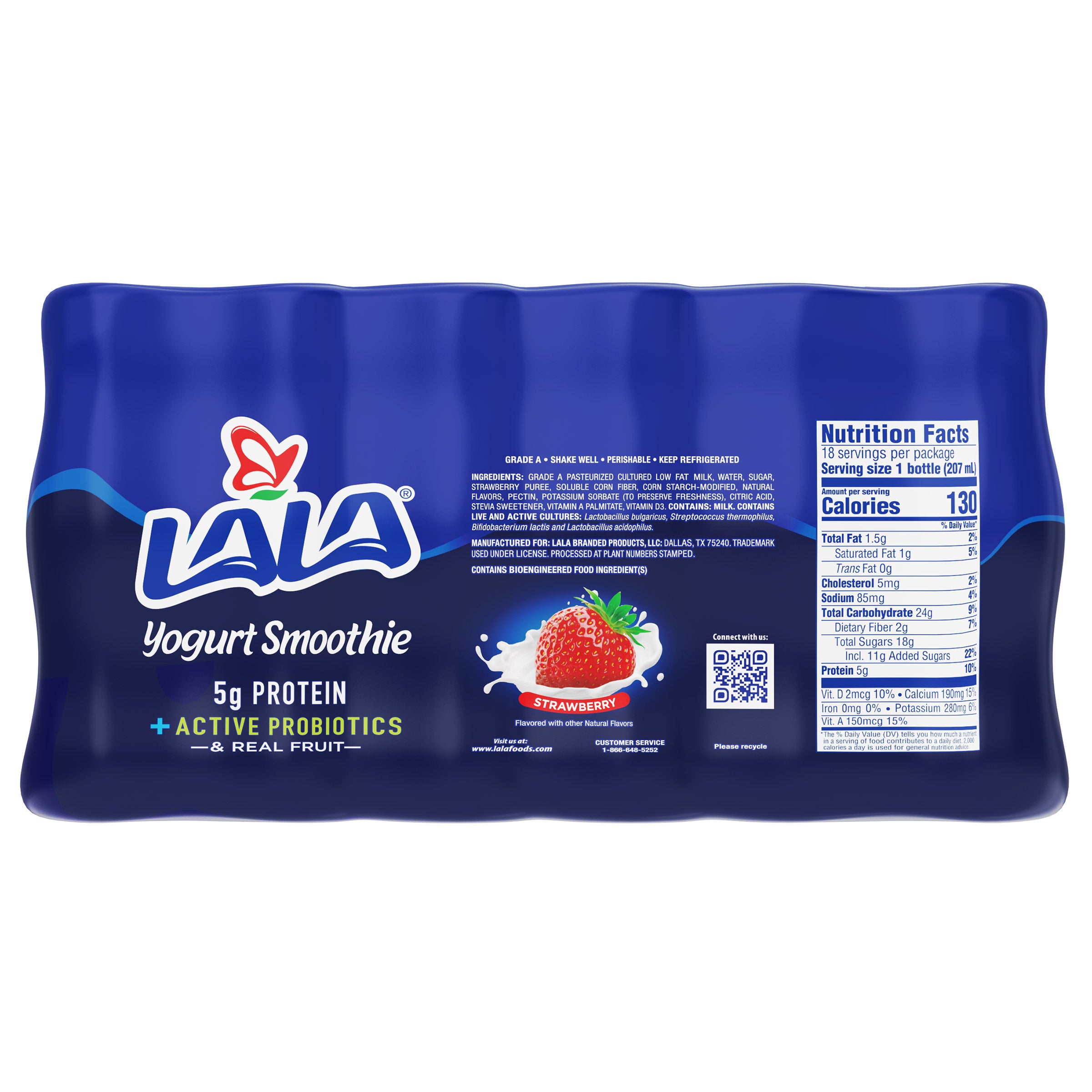 LALA Drinkable Yogurt Strawberry, 18 Count, 7 Ounce Bottles