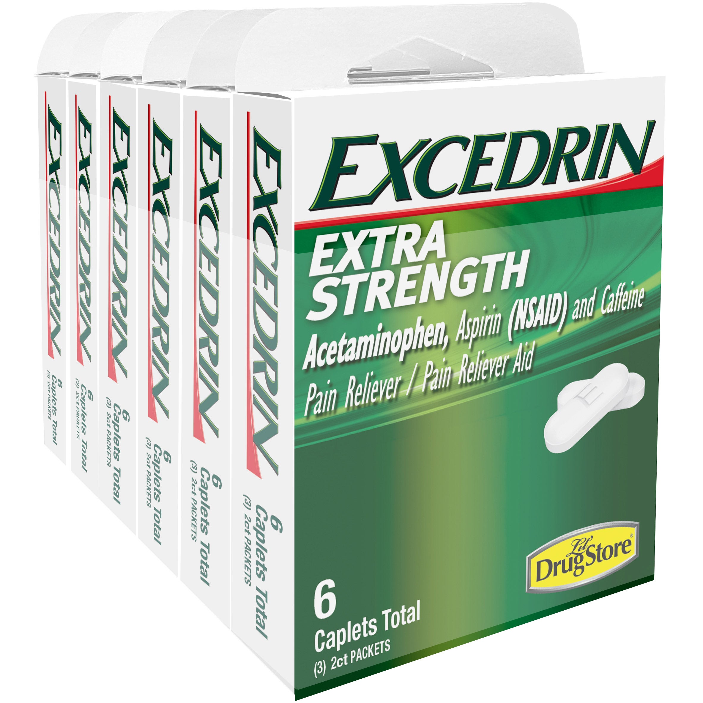 Excedrin Extra Strength Caplets, 6 Caplets per Pack, 6 Trial Packs