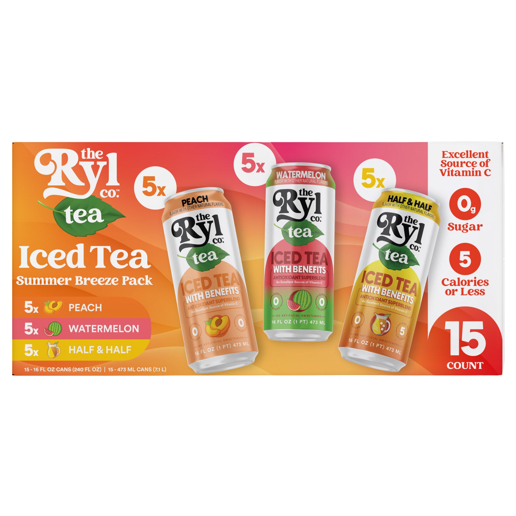 The Ryl Co. Summer Breeze Pack Iced Tea with Benefits Variety Pack, 15 ...