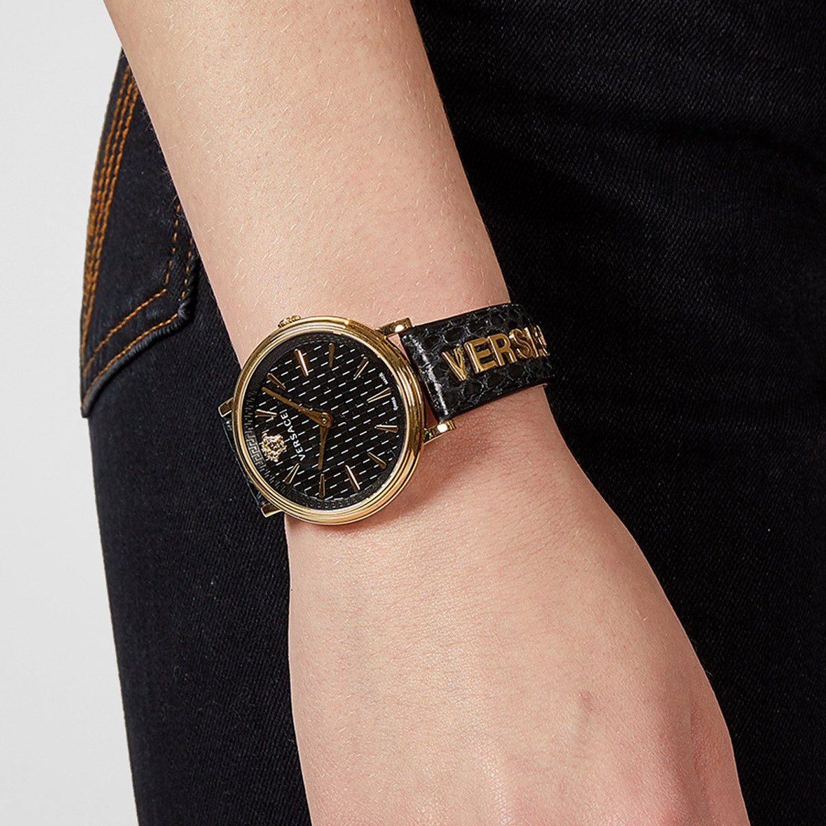 Versace V-Circle 38mm Gold Tone Black Dial Quartz unisex Watch VE8101022 NEW Versace V-Circle Logomania Watch - VE8101022 | The RealReal main image 4